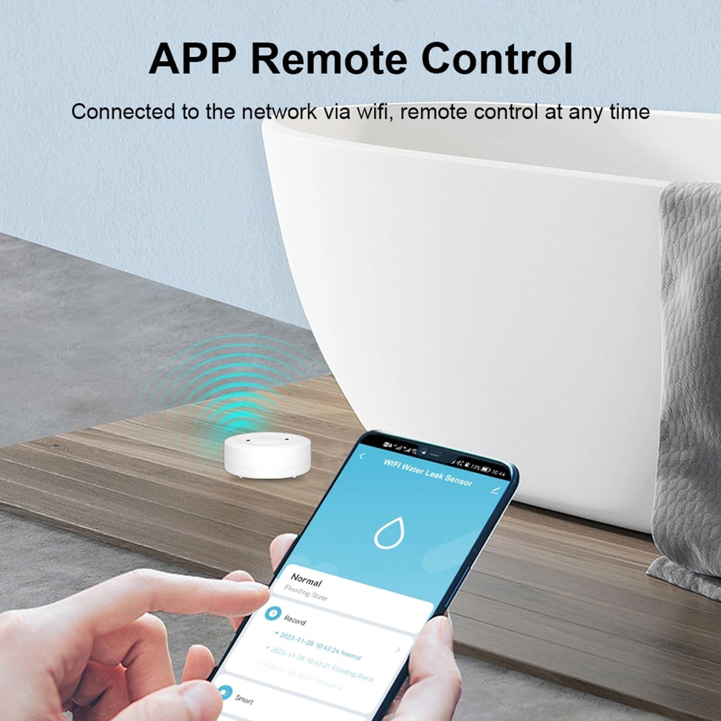WiFi Water Ieak Detector: Smart Water Ieak Sensor with 80dB Alarm and App Alerts, Wireless Water Sensor with App Remote Control, Water Alarm for Home, Laundry, Kitchen, Basement