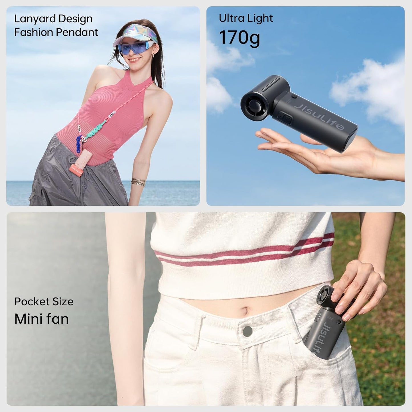 JISULIFE Portable Handheld Fan Life9, Turbo Airflow, Up to 18H Runtime | 5 Speeds, 5000mAh, Mini Pocket Design, Personal Fan for Travel, Concerts, Makeup, Trendy Gifts for Women Men -Black