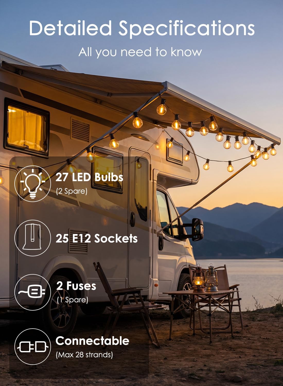 25FT G40 LED Globe Outdoor String Lights with 25 Plastic Shatterproof Bulbs | 2700K Warm White, IP65 Waterproof Hanging Connectable Globe Lights for Patio, Backyard, Bistro, Porch, Black Wire