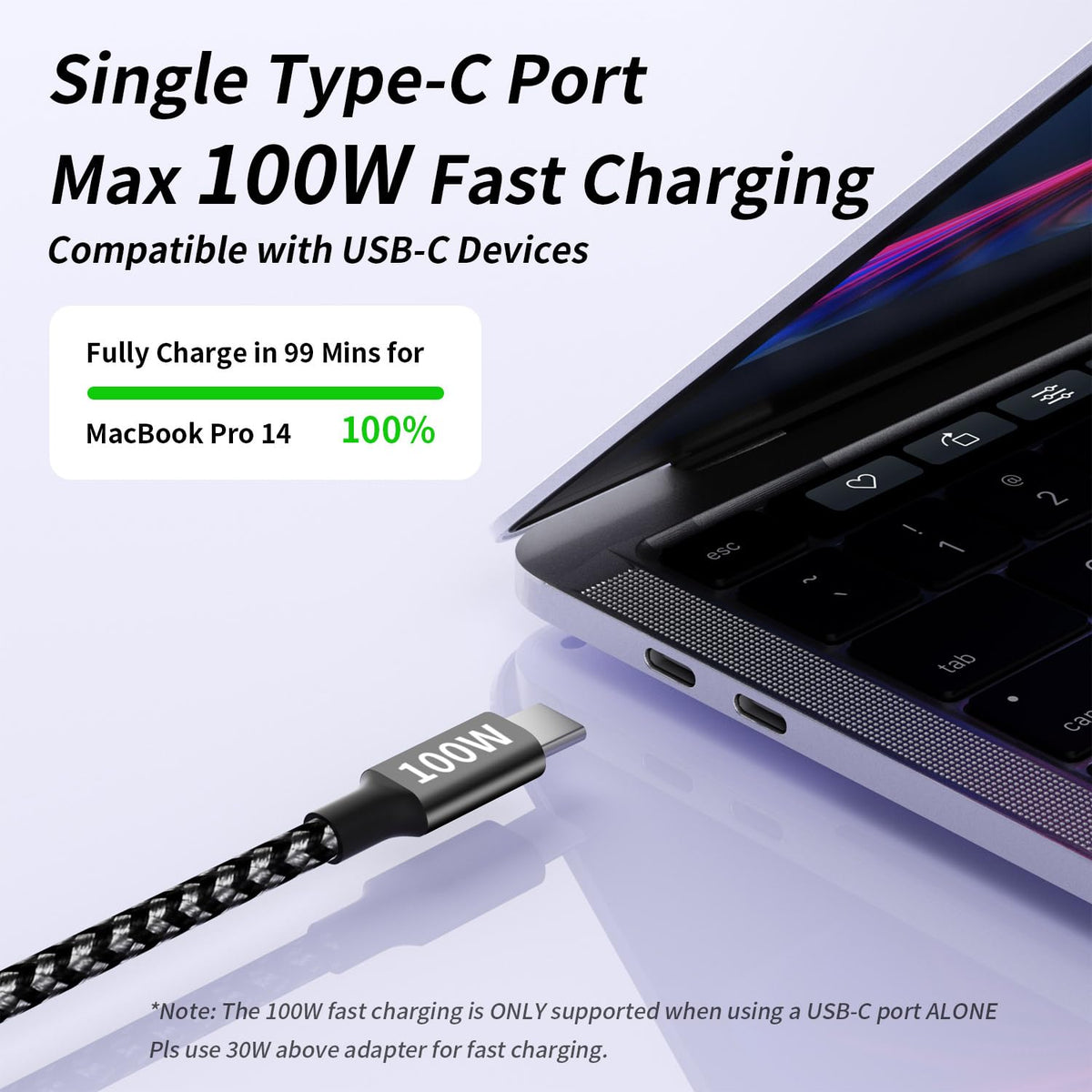 100W USB-C Multi Charging Cable with E-Mark Chip, USB C Cable Fast Charging