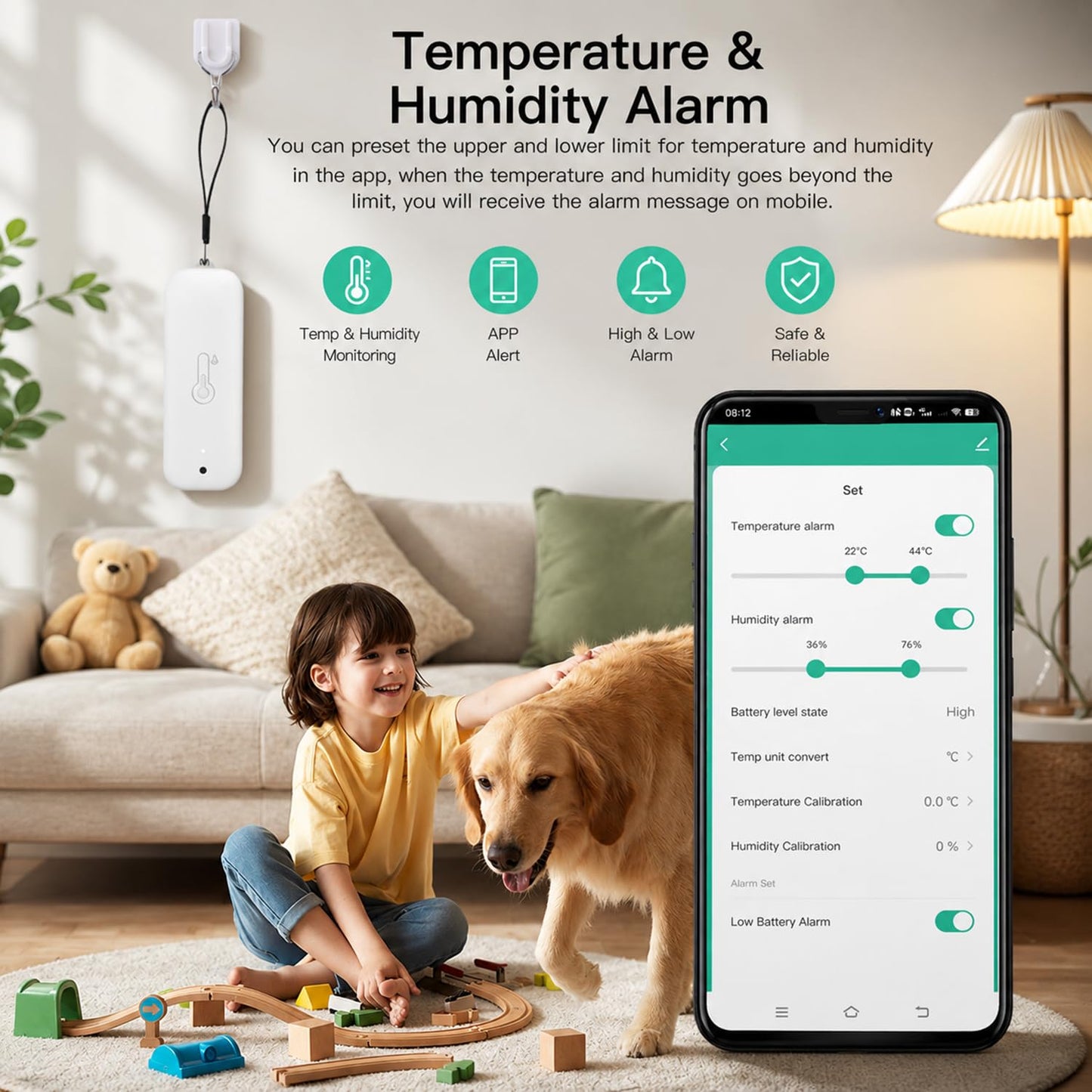 WiFi Hygrometer Thermometer Sensor: Wireless Smart Temperature Humidity Monitor with App Notification Alert, Data Storage Export, Calibration Function, Compatible with Alexa (White-4PCS)