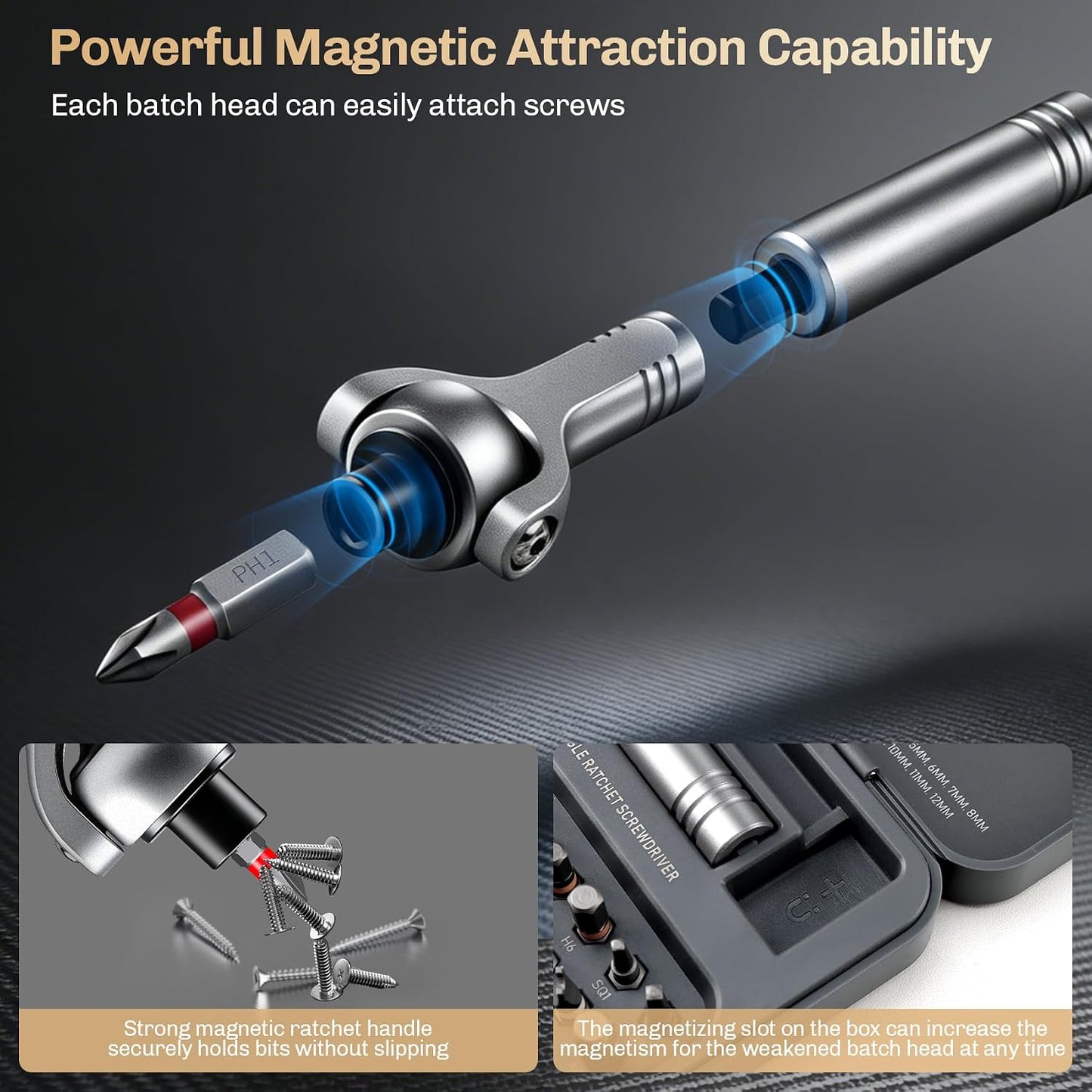 Magnetic Screwdriver Set 40-in-1 Ratchet Screwdriver Tool Kit with 270° Ball-Joint Handle - Portable CRV Bits Precision Repair Tool Set for Electronics,Computer,Phone,Bikes, Watches,Camera