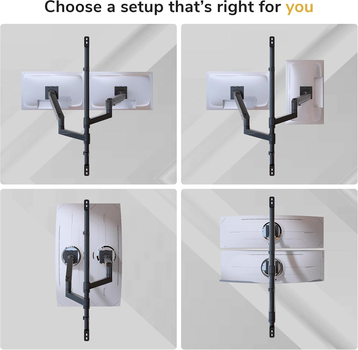 Mount-It! Dual Stacked Monitor Wall Mount, Heavy-Duty Gas Spring, 17-49 in
