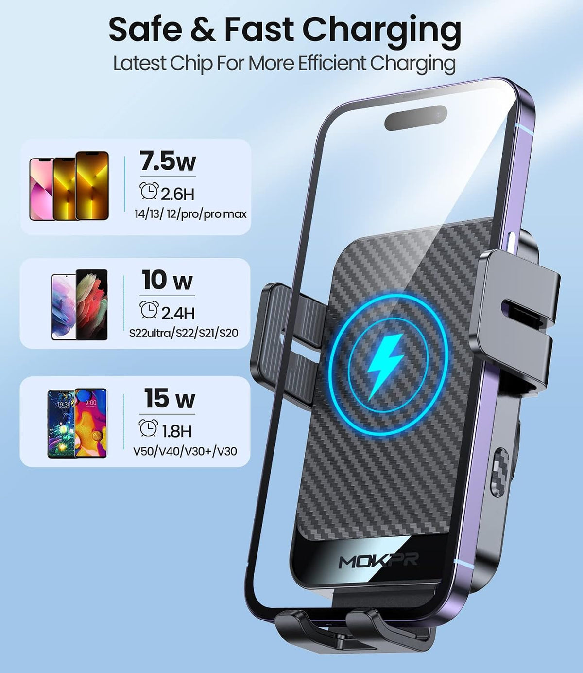Wireless Car Charger 15W Fast Charging Dash Windshield Vent Car Mount | Auto-Clamping Universal Hands-Free Car Charger Compatible with iPhone 17/16 15/14/13/12, Samsung S24 S23/S22/S21,etc