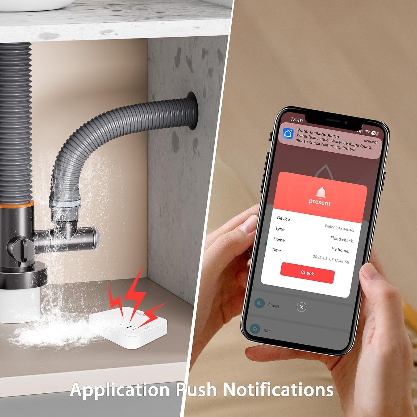 Water Leak Detector for Home 3 Packs | 90dB Siren & Instant App Alerts, Expandable to 128 Sensors, For Basement/Kitchen/Bathroom, Water Sensor Alarm Leak Detector