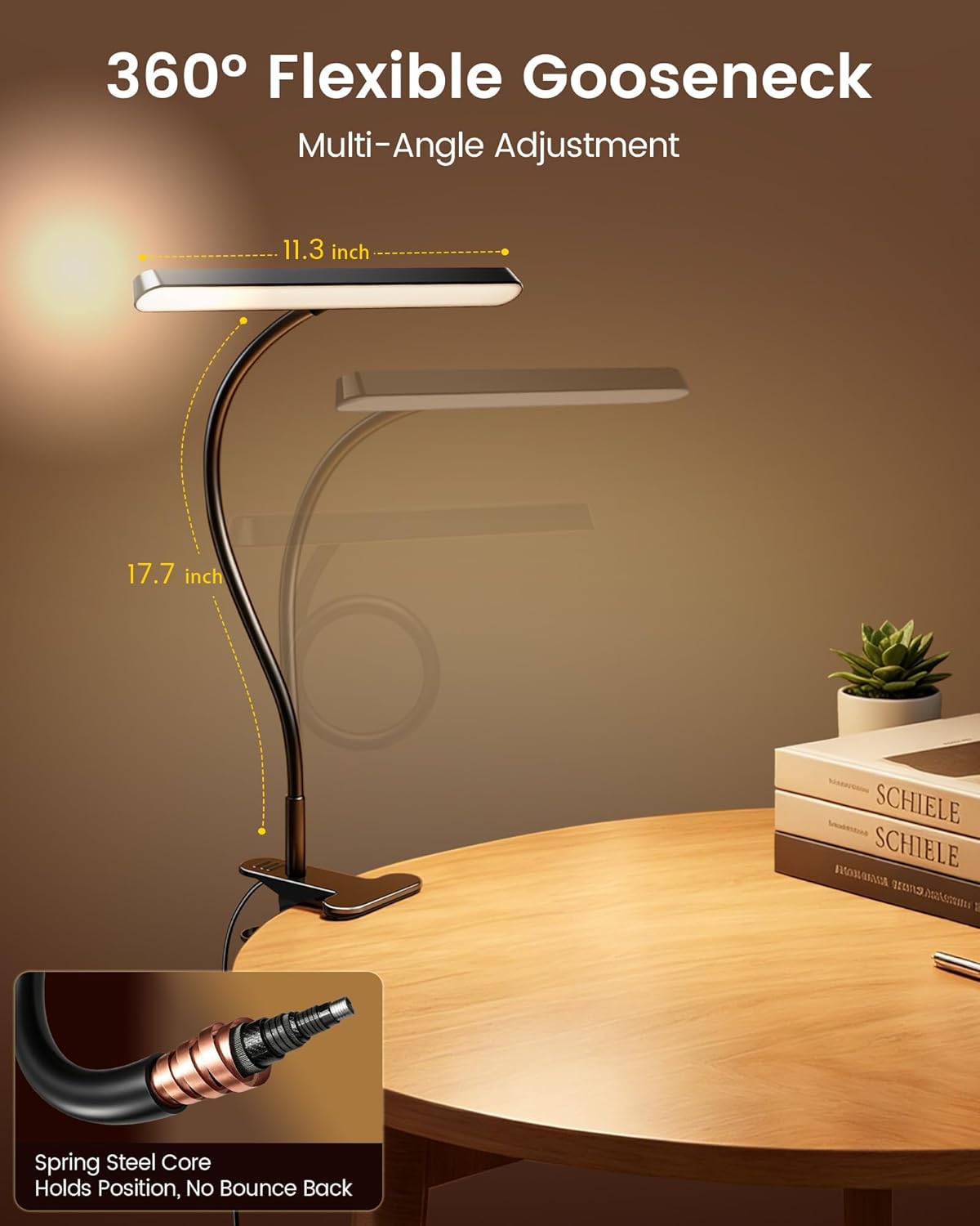 Glocusent 7W Clip on Light, 57 LED Reading Light for Bed, Amber Mode &Timer | 5 Brightness & 3 Colors for Bedside, 2.75" Clamp & 30Min Timer, USB Powered Clip on Lamp for Bunk/Headboard/Table/Work/Craft