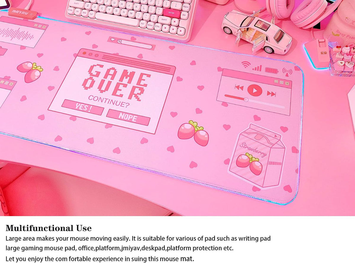 JMIYAV Pink RGB Gaming Mouse Pad 31.5x12 Inch PC XL Large Extended Glowing Led Light Up Desk Pad Non-Slip Rubber Base Computer Mouse Pad Cute Mousepad Mat