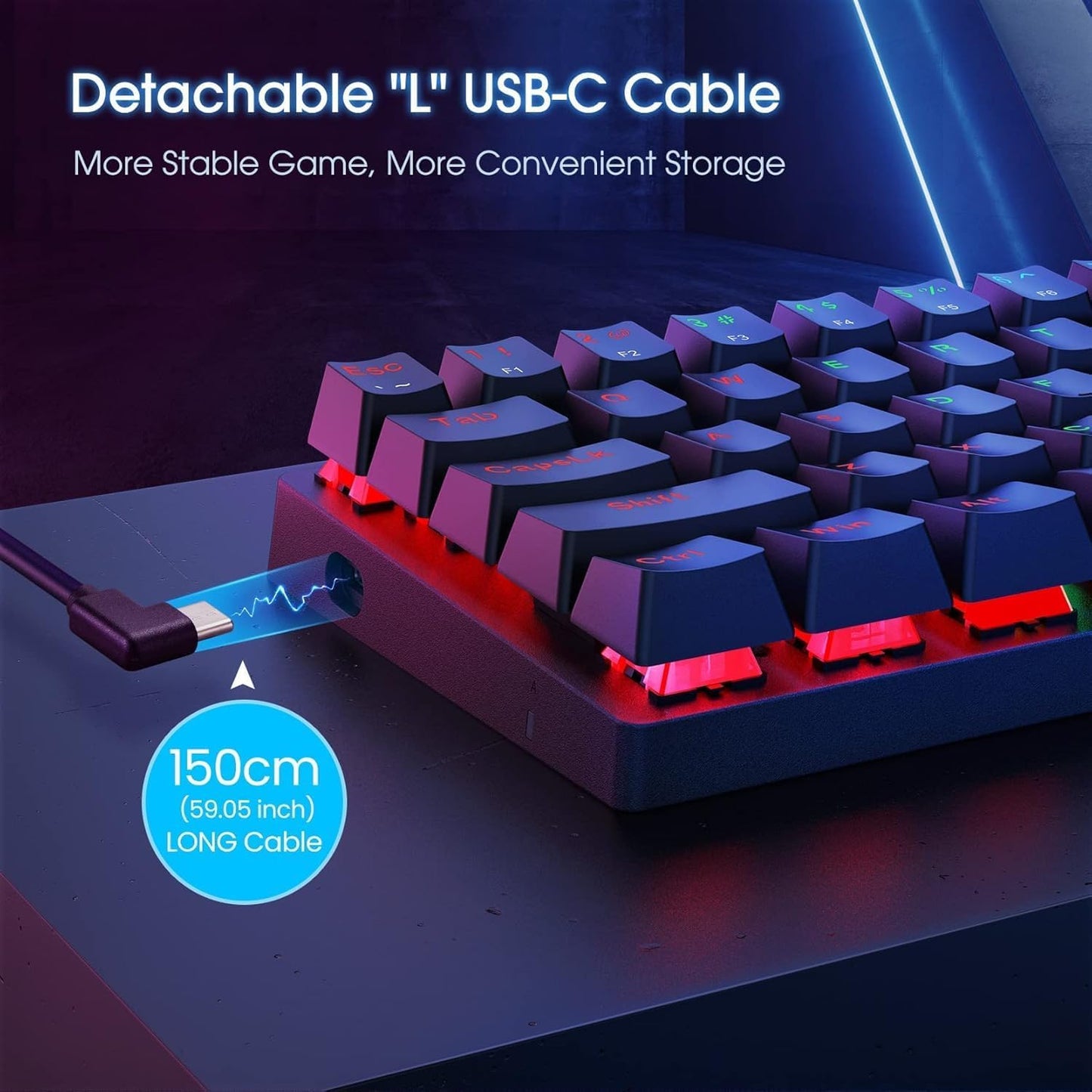 60% Wired Mechanical Gaming Keyboard with Blue Switches, LED Backlit | 61 Keys Ultra-Compact Mini Portable Office Keyboard for PC/Mac/Xbox, 18 LED Backlight, Easy to Carry On Trip, Black