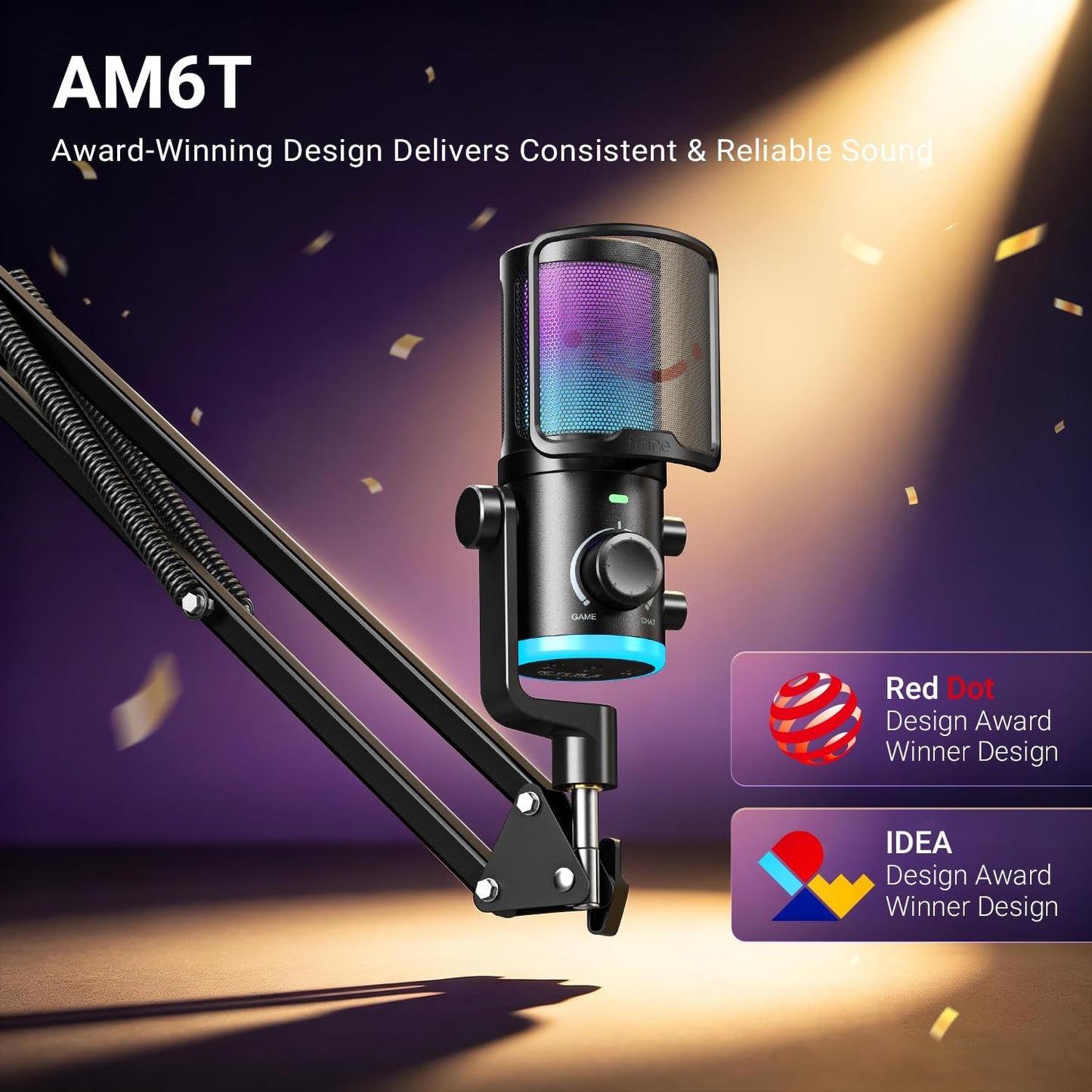 FIFINE AmpliGame AM6T Gaming USB Microphone Kit, Condenser Mic for PC/PS5 | Noise Cancellation, ChatMix Dial, Quick Mute, RGB Control, Gain Knob, Boom Arm, Monitoring, for Streaming Twitch Podcast