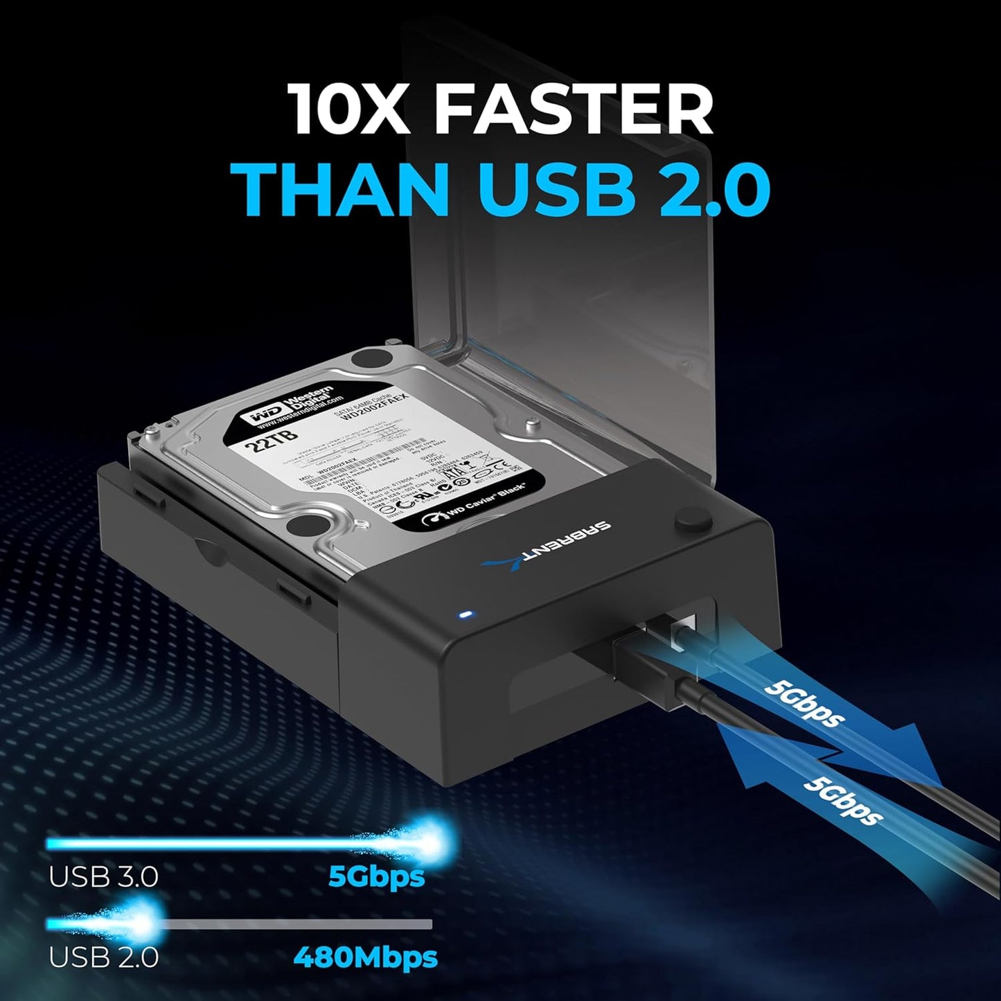 Sabrent USB 3.0 to SATA Hard Drive Docking Station, 2.5/3.5in (EC-DFLT) | Lay-flat dock for 2.5"/3.5" HDD & SSD; UASP 5Gbps; USB-powered; supports SATA I/II/III; hard drive reader; hdd enclosure