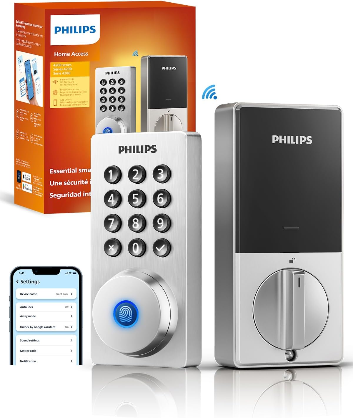 Philips Wi-Fi Door Lock, WiFi Smart Lock Keyless Entry Deadbolt for Front Door, Remote Control, Built-in WiFi, APP Fingerprint Passcode Unlock, Auto Locking | Remote Control, Built-in WiFi, APP Fingerprint Voice Unlock, Auto Locking