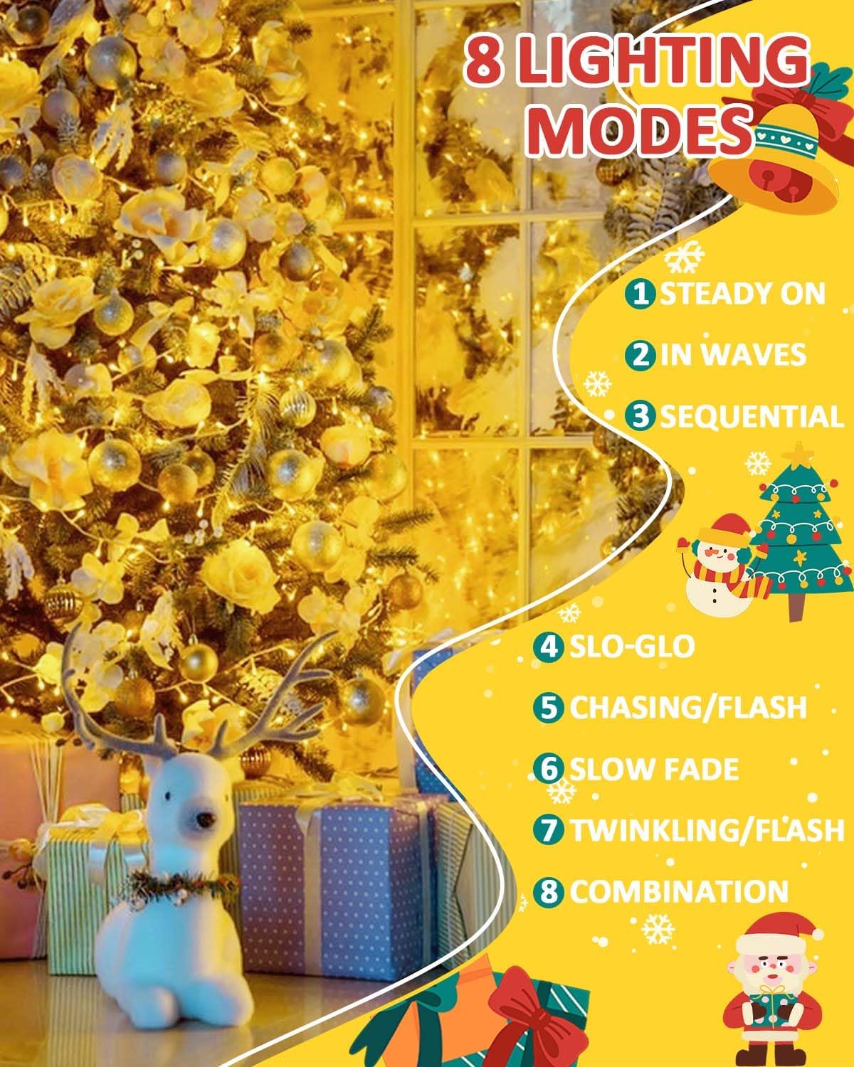 2 Pack 200 LED Battery Operated String Lights, 8 Modes Twinkle Fairy Lights | 66FT Warm White Christmas Lights Indoor Outdoor, Waterproof Battery Lights for Bedroom Party Porch Tree Holiday Decorations