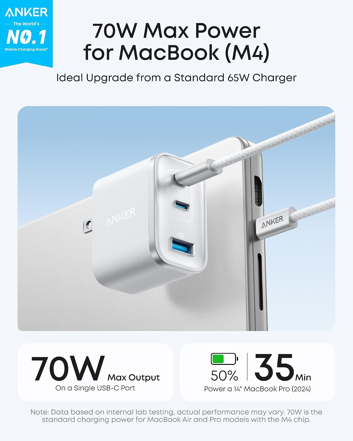 Anker Nano 70W Max 3-Port Fast Charger USB C, Type C Charger Fast Charging | Compact and Stylish USB C Charger Block, for iPhone 17/17 Pro Max/16 Series, MacBook Pro, iPad (Black, Cable Included)