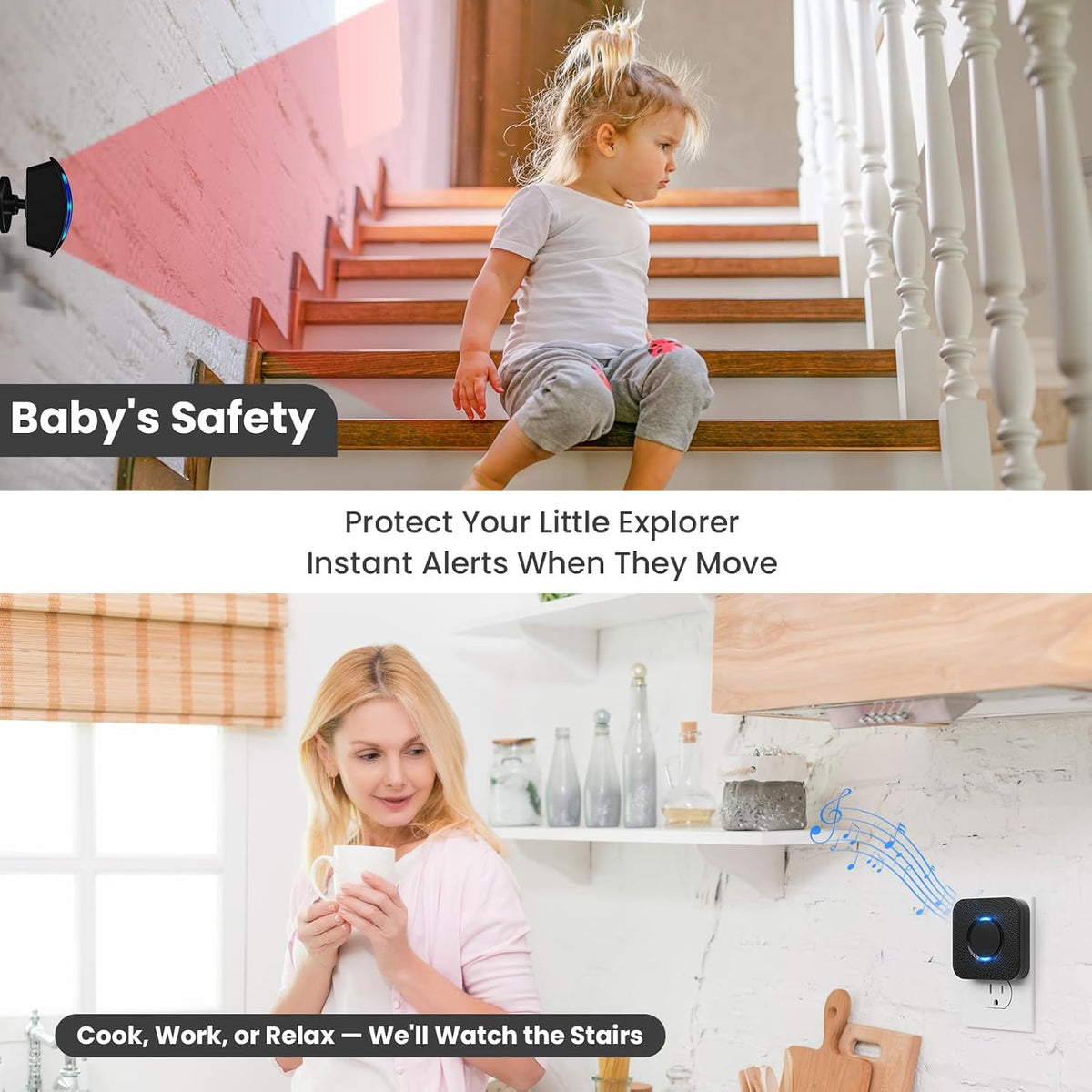 Wireless Motion Sensor LED Light - Motion Detector Alarm Chimes Door Sensor