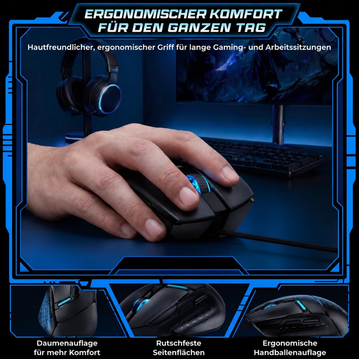 Uineer Wired Gaming Mouse, 7200 DPI, 6 Programmable Buttons, RGB Lighting | 6 programmable buttons, adjustable 7200 DPI, RGB lighting and quiet clicks for work or gaming