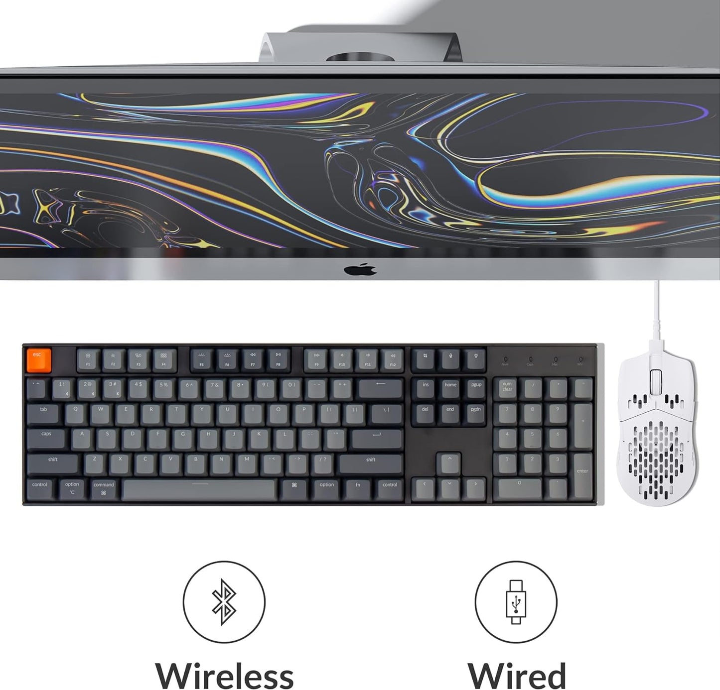 Keychron K10 Full Size 104 Keys Bluetooth Wireless Mechanical Gaming Keyboard for Mac Windows with Keychron Super Brown Switch, Multitasking/White LED Backlight/USB C Wired Computer Keyboard