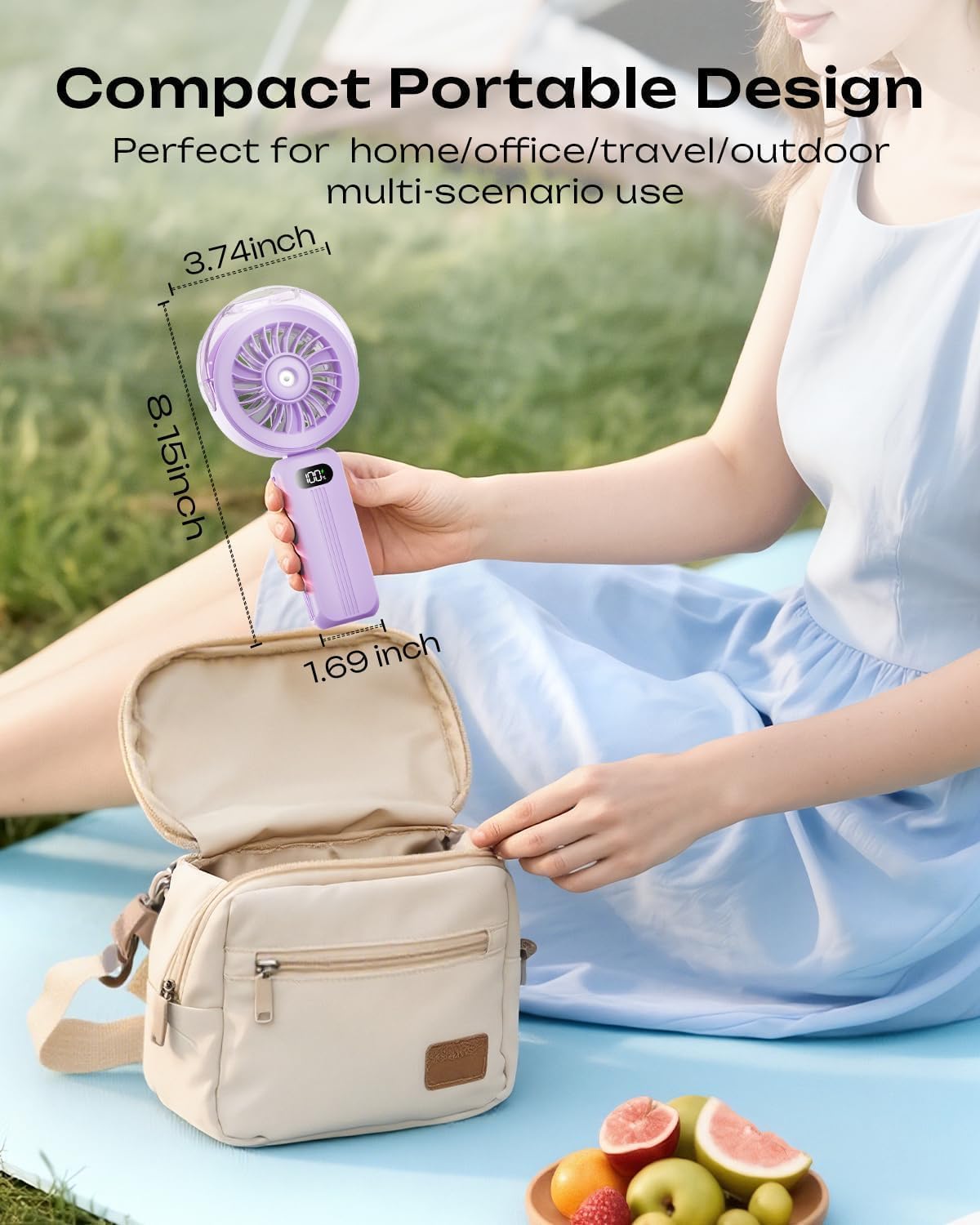 Otlonpe Handheld Misting Fan Portable, Powerful 4 High Speeds Rechargeable Small Hand Held Fan Water Mist, 4000mAh Battery Operated, Foldable, Lanyard, Personal Cooling for Travel Men Wome