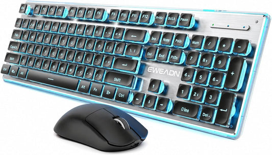 Wireless Keyboard and Mouse Combo with Blue Backlit Pudding Keycaps-Black