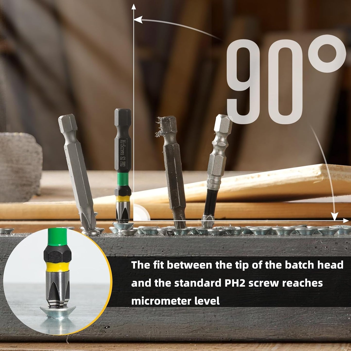 PH1 PH2 PH3 Mixed Anti Slip Screwdriver Bits Set,New 360° Laser Etched Strong Magnetic Phillips Impact Bit,Taiwan S2 CNC Precision Tip Long Bits Includes Screwdriver Magnetizer | 10 Pack