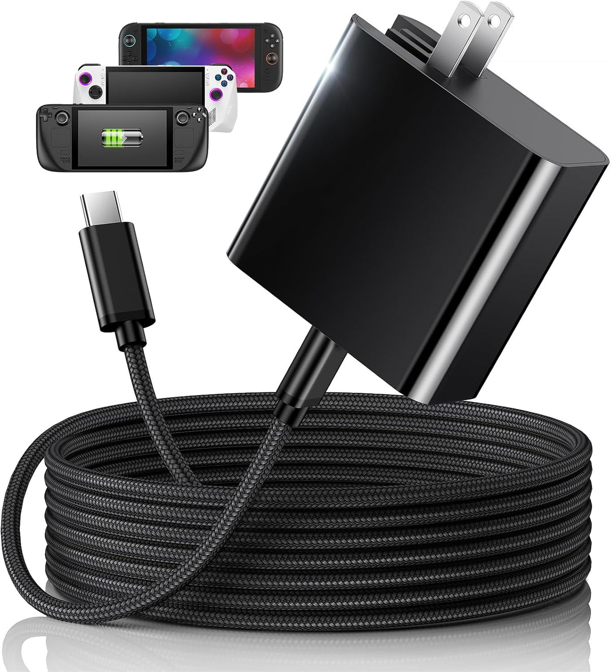 65W Fast Charger for Steam Deck & Nintendo Switch 2 with 6.6FT(2M) Cable - PD3.0 Foldable AC Adapter for ROG Ally, Switch 2 Charger Support TV Dock PS Console[Original Steam Deck Charger Replacement]