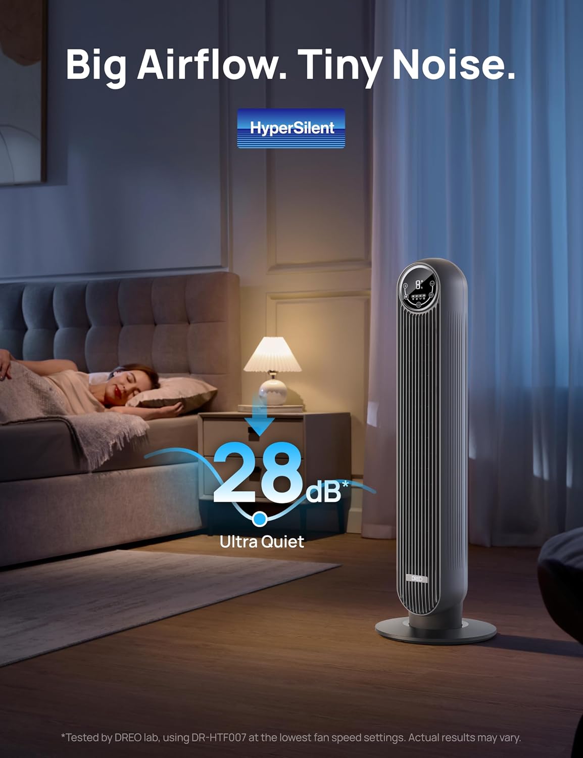 DREO Tower Fan for Bedroom, 25ft/s Velocity Quiet Floor Fan, 90° Oscillating Fans for Indoors with 4 Speeds, 4 Modes, 8H Timer, Bladeless Fan, Standing Fans, Grey, Tower Fan 307 (DR-HTF007)