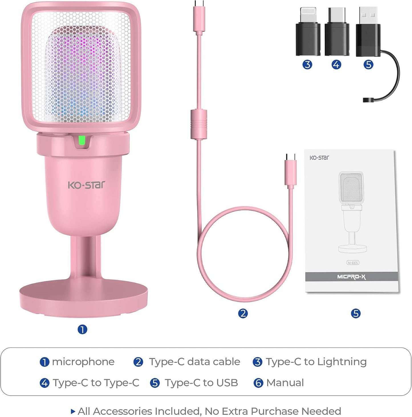 RGB USB Microphone, Pink Gaming Mic for PC, PS5, Laptop, Phone, Condenser Mic with Touch Mute, Pop Filter, Cardioid Pickup, Plug &amp; Play for Streaming, Podcast, Recording, Gaming