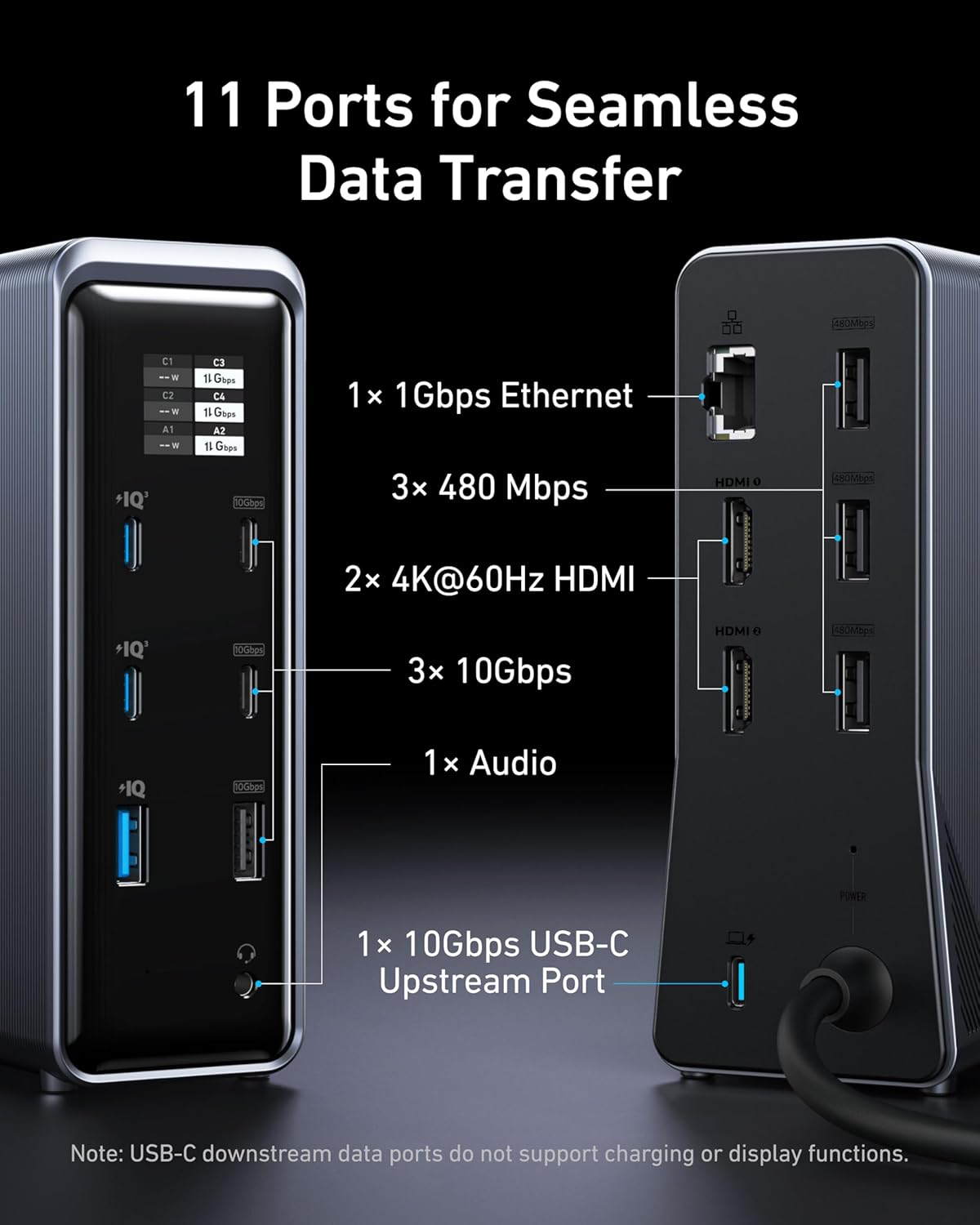 Anker Prime Docking Station, 14-in-1 Laptop Docking Station Dual Monitor | Dual 4K HDMI, 160W Max Output, 10Gbps Data Transfer, Smart Interface, Audio and Ethernet Ports for Dell, HP, Lenovo and More