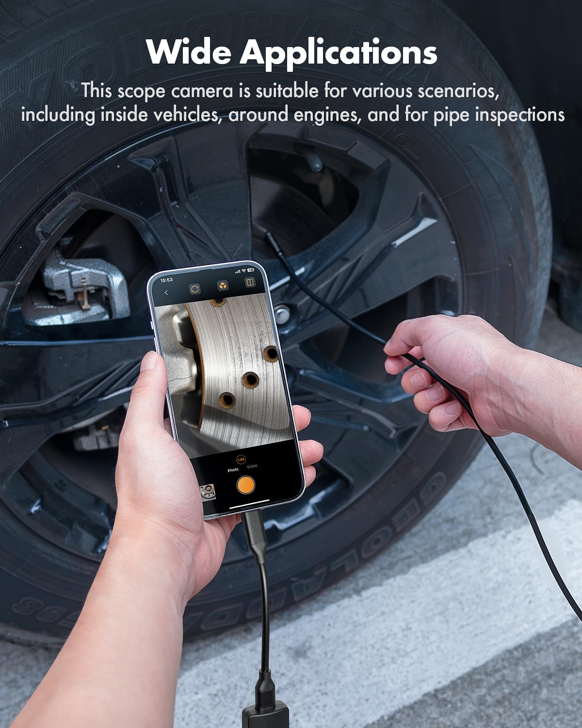 Anykit Endoscope Camera with Light, 1920P HD Borescope | with 8 Adjustable LED Lights,Semi-Rigid Snake Camera, IP67 Waterproof Inspection Cam for iPhone & Android, 9.8 ft Single Lens