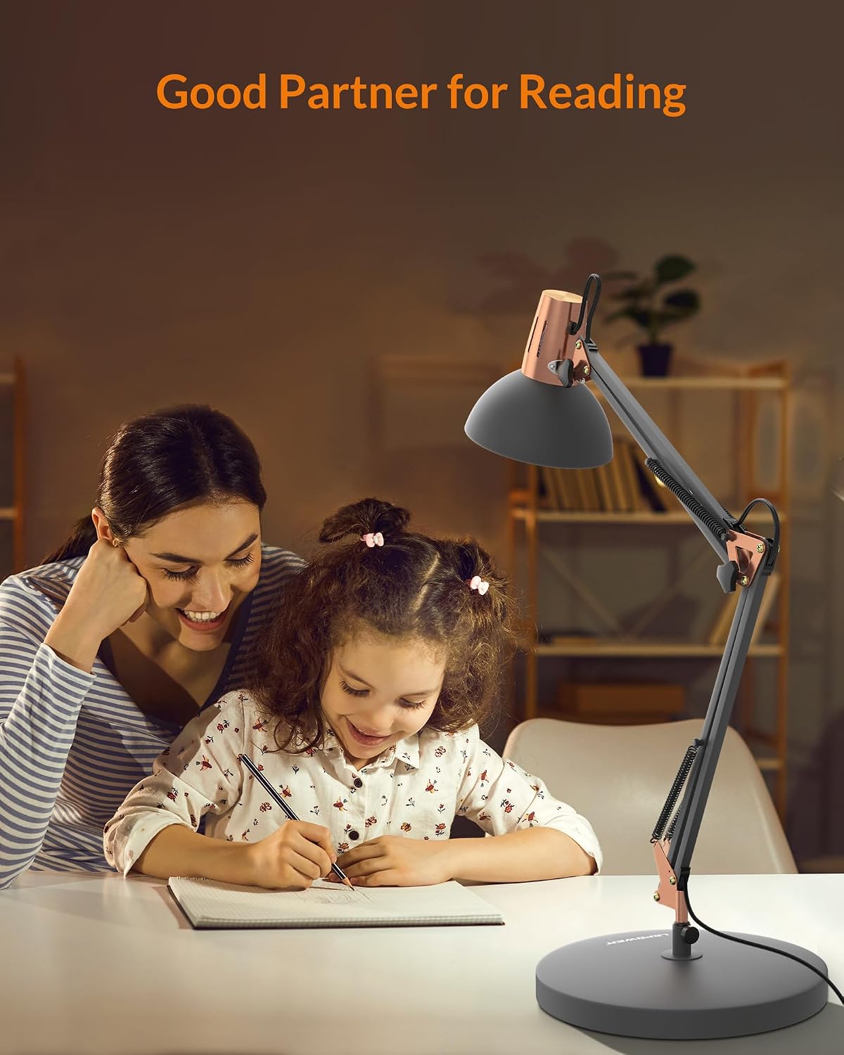 LEPOWER Metal Adjustable Desk Lamp with Clamp, Swing Arm for Home Office | Gooseneck, Architect Style, Eye-Caring Table Lamp, On/Off Switch, E26 Base, Reading for Dorm, Bedroom, Study, Back to School