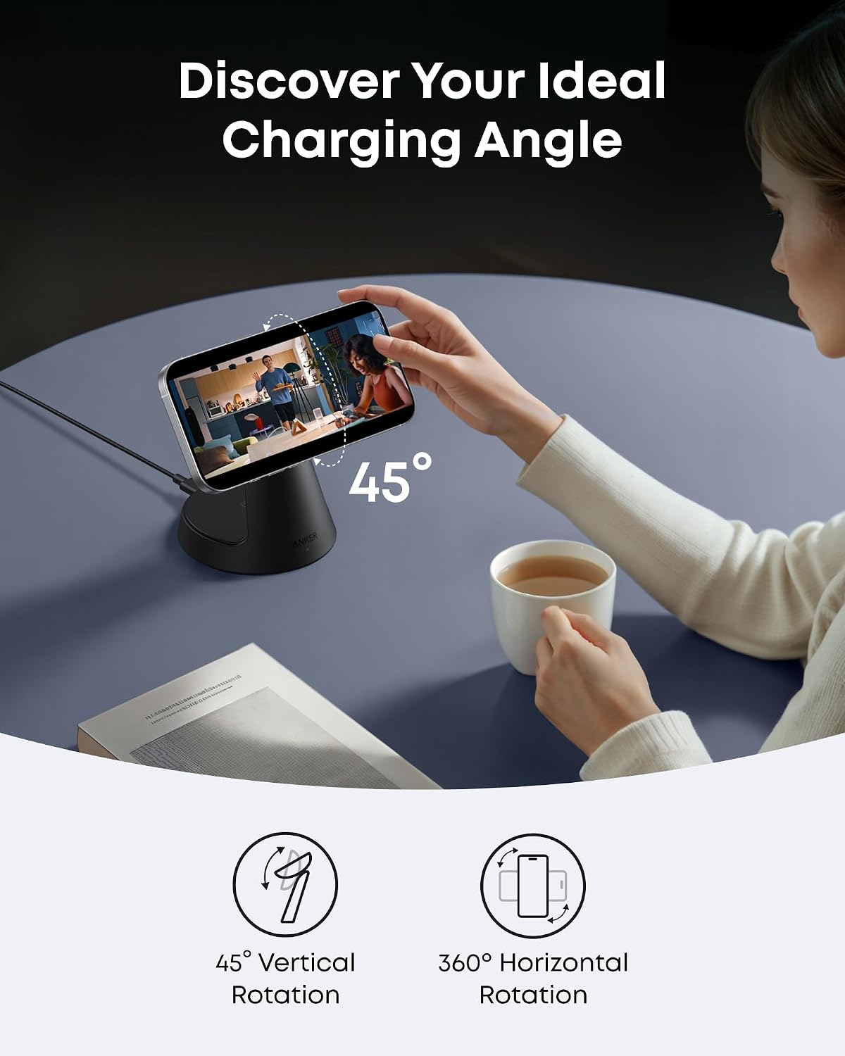 Anker MagSafe Charger Compatible, MagGo 3-in-1 Qi2 15W Charging Station | Wireless Charger, Magnetic Charging Stand for iPhone 17 / 16 / 15 Series, Apple Watch, AirPods, and More (Adapter Included)