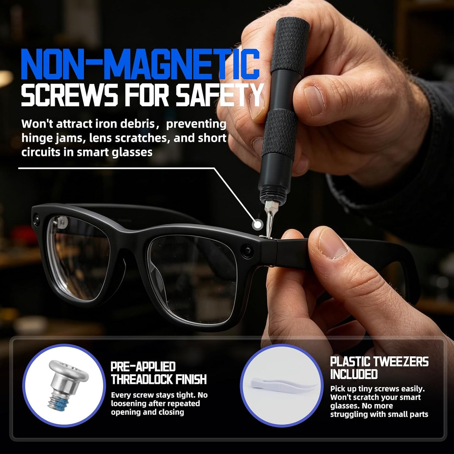 Screwdriver & Screw Kit for Ray-Ban Meta & Oakley Meta Glasses | Compatible with Wayfarer, Skyler, Headliner (Gen1/Gen2), Display & HSTN. Complete Kit for Quick Hinge Fixes