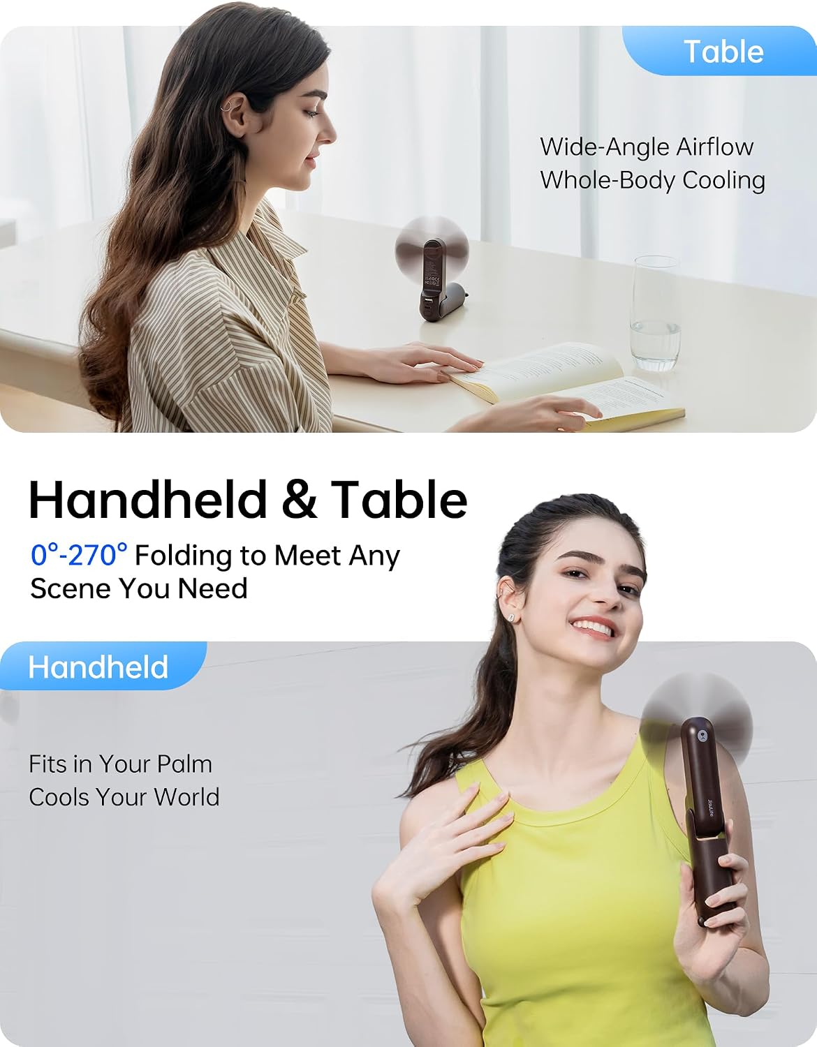 JISULIFE Handheld Fan 8 Plus: 40H Cooling & 4500mAh PowerBank & Flashlight | USB Rechargeable, Portable Pocket Size for Travel, Makeup, Concerts, Summer Gifts for Women(Brown)