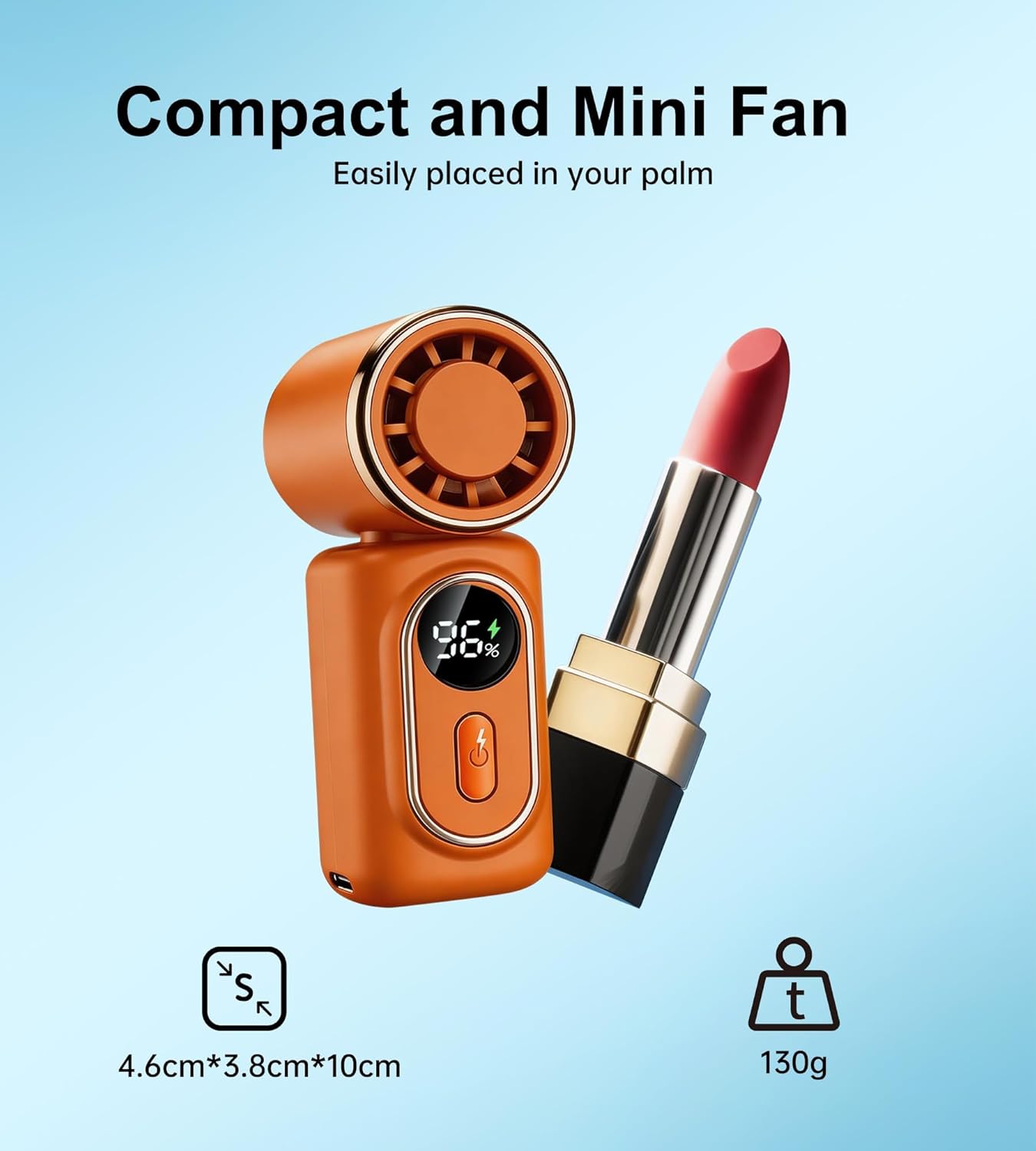 Portable rechargeable handheld small fan， With built-in fixed clamp | 6-speed adjustable high-speed personal fan, LED display screen, suitable for use in makeup, travel, indoor and outdoor