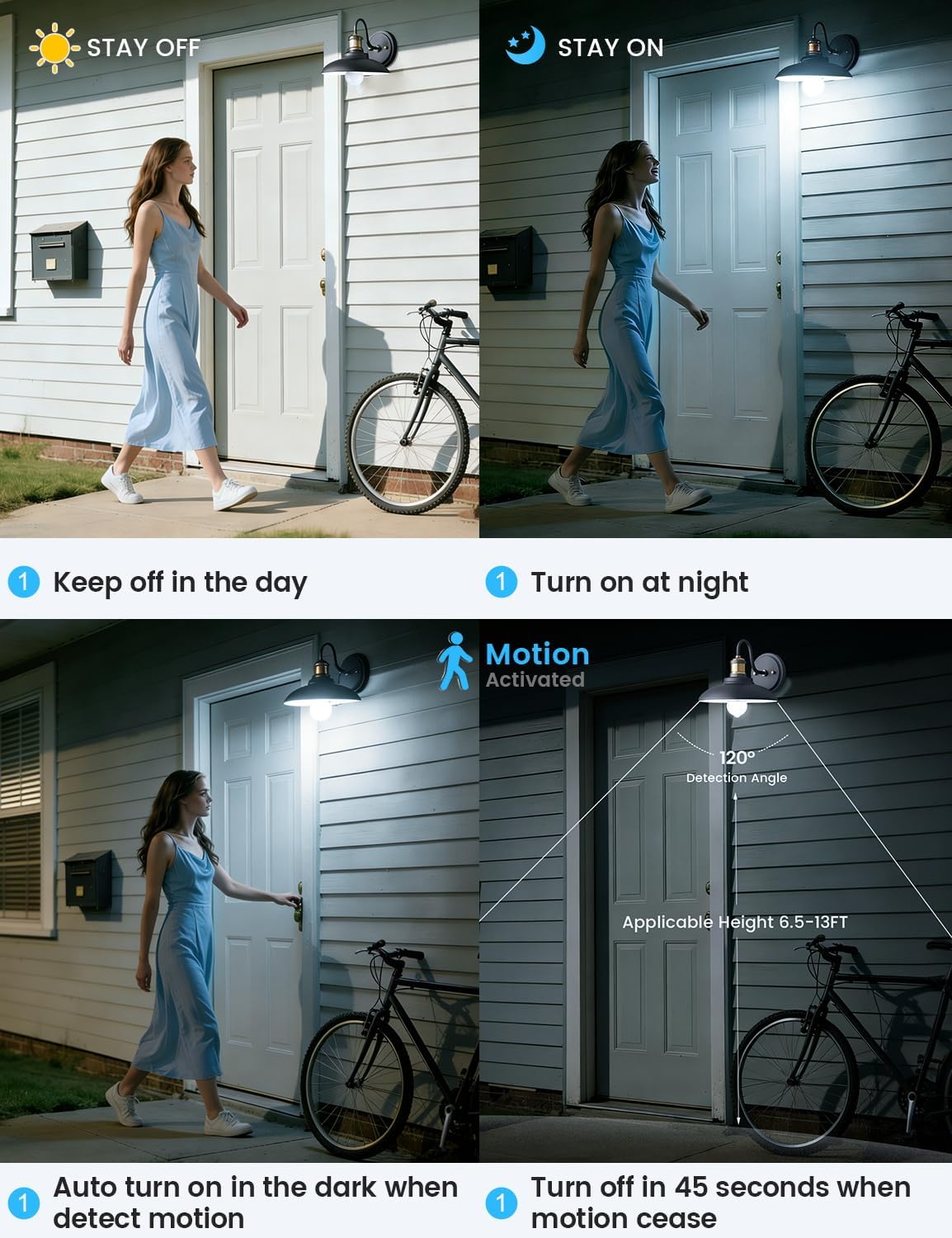 Motion Sensor Light Bulbs, 100W Eq., E26, 110-130V, 5000K, 4Pack