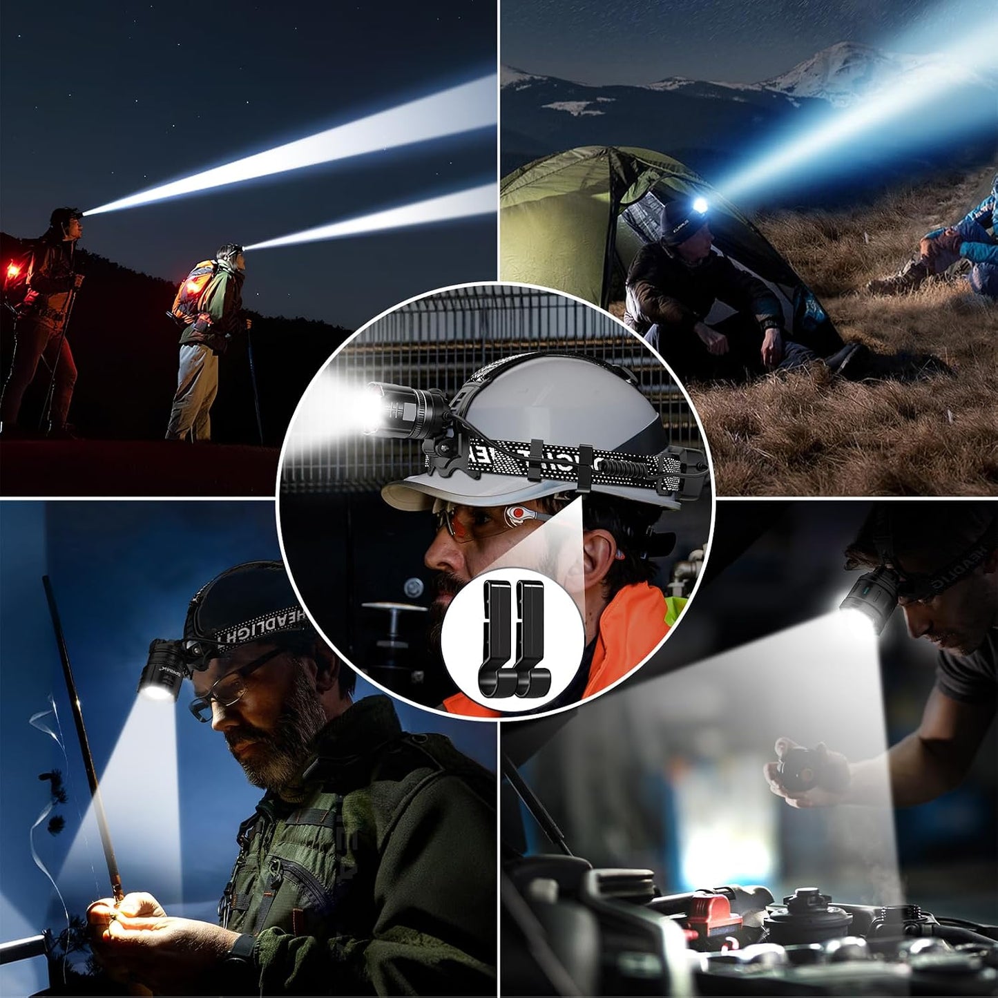 ATDOALL Super Bright LED Headlamp, High Lumen Rechargeable Head Lamp with Motion Sensor, 5 Modes, IPX5 Waterproof, 90° Adjustable, Zoomable Head Lights for Adults, Hard Hat, Outdoor, Camping