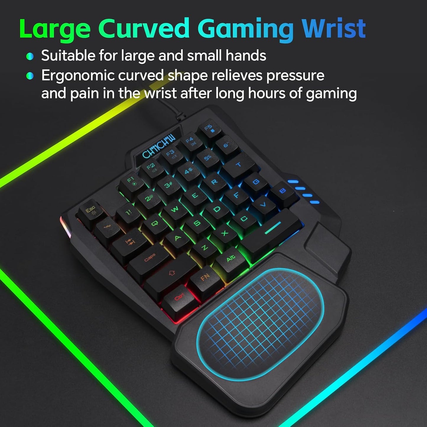 One Handed Gaming Keyboard and Mouse Combo for LOL/Wow/fortnite/Dota/PUBG | Half Mini RGB Keyboard, 35 Keys, Ergo Wrist Rest, LED 7200DPI CPI Customize Gaming Mouse, with USB Spilitter, Small Wired Set