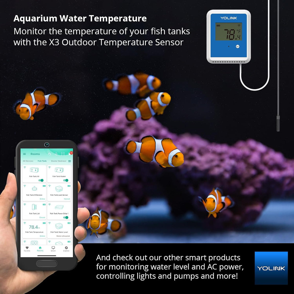 YoLink Smart X3 Version Outdoor Temperature Data Logger with Probe, Thermometer, 1/4 Mile Range, 5+ Years Battery Life, Emails, Text, App Alerts, Alexa, IFTTT. Pool, Hot Tub, Fish Tank. Hub Required!