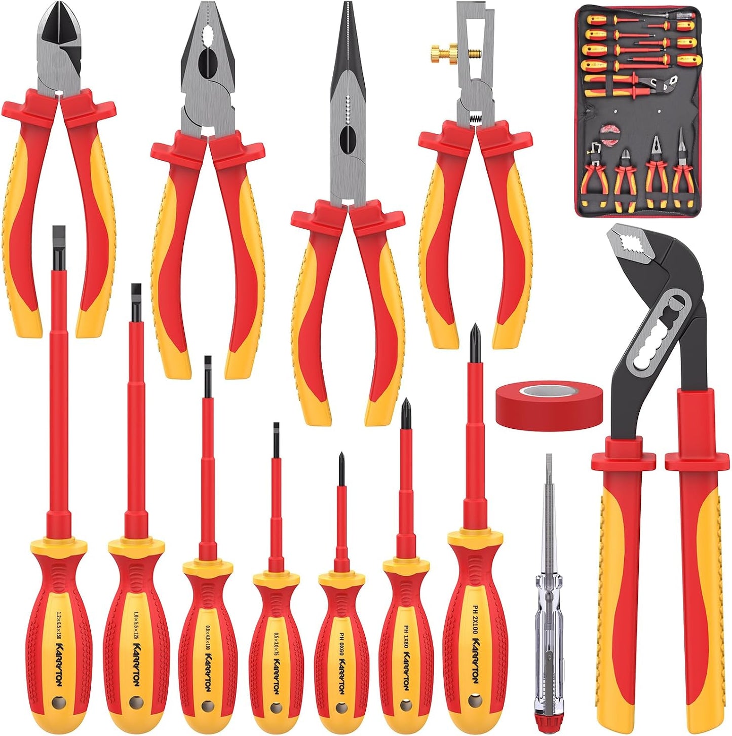 14PCS 1000V Insulated Electrician Tool Set | VDE certified electrical tools kit with pliers, screwdrivers, voltage tester, ideal for home and industrial electrical repair