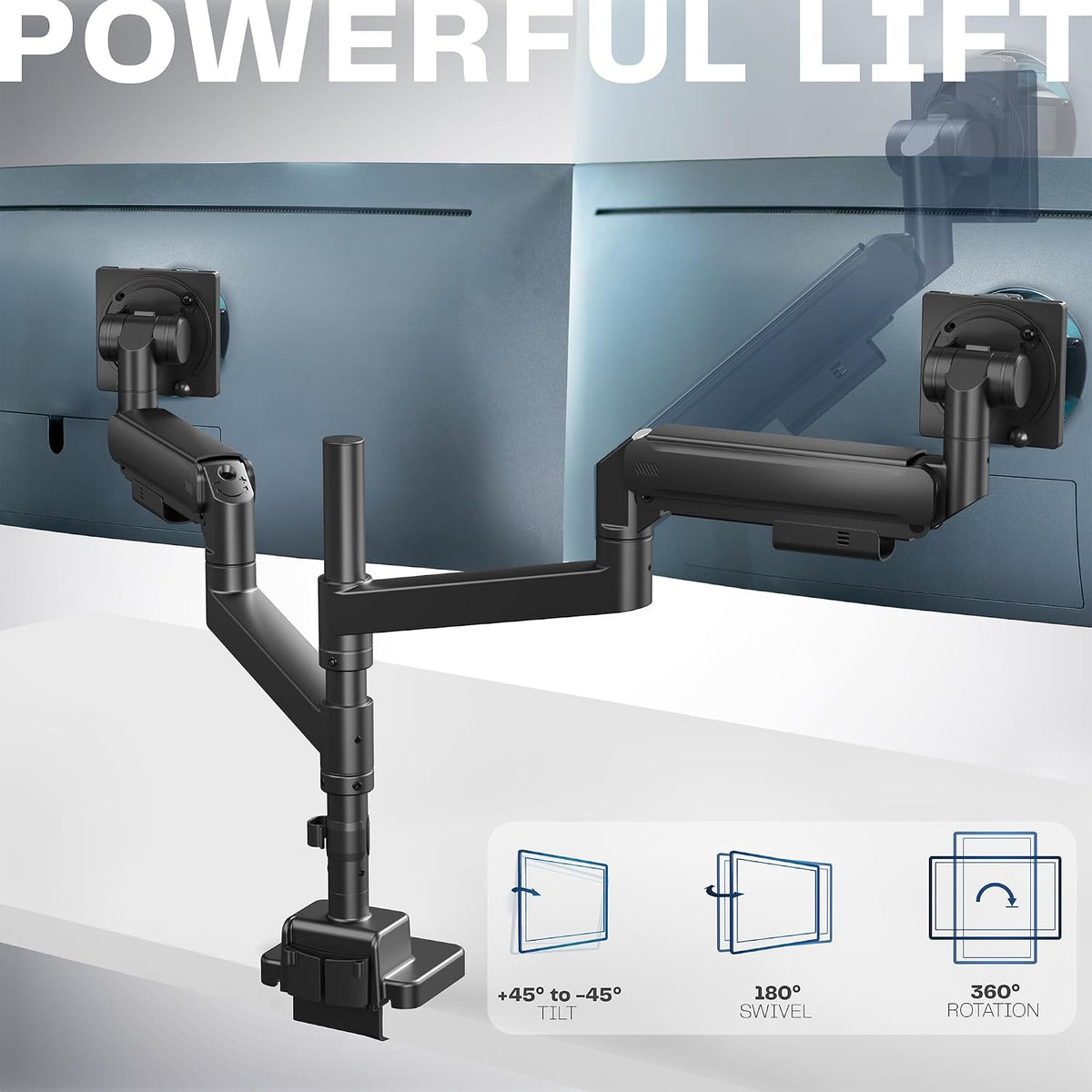 VIVO Dual Ultrawide Monitor Arms with Pole, 57 inch Screens up to 59.4 lbs, Desk Mount TV and Monitor Stand Designed for Samsung Odyssey Ark, Neo G9, ViewFinity S9, and More, Black, STAND-GT57T2