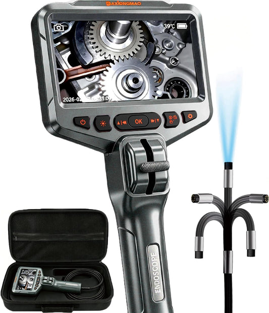 Two-Way Articulating Borescope, 1080P HD Inspection Camera with LED Lights | Industrial Endoscope Tool for Automotive HVAC Plumbing, 5ft Semi-Rigid Snake Probe, IP67 Waterproof & 4.5" IPS Screen