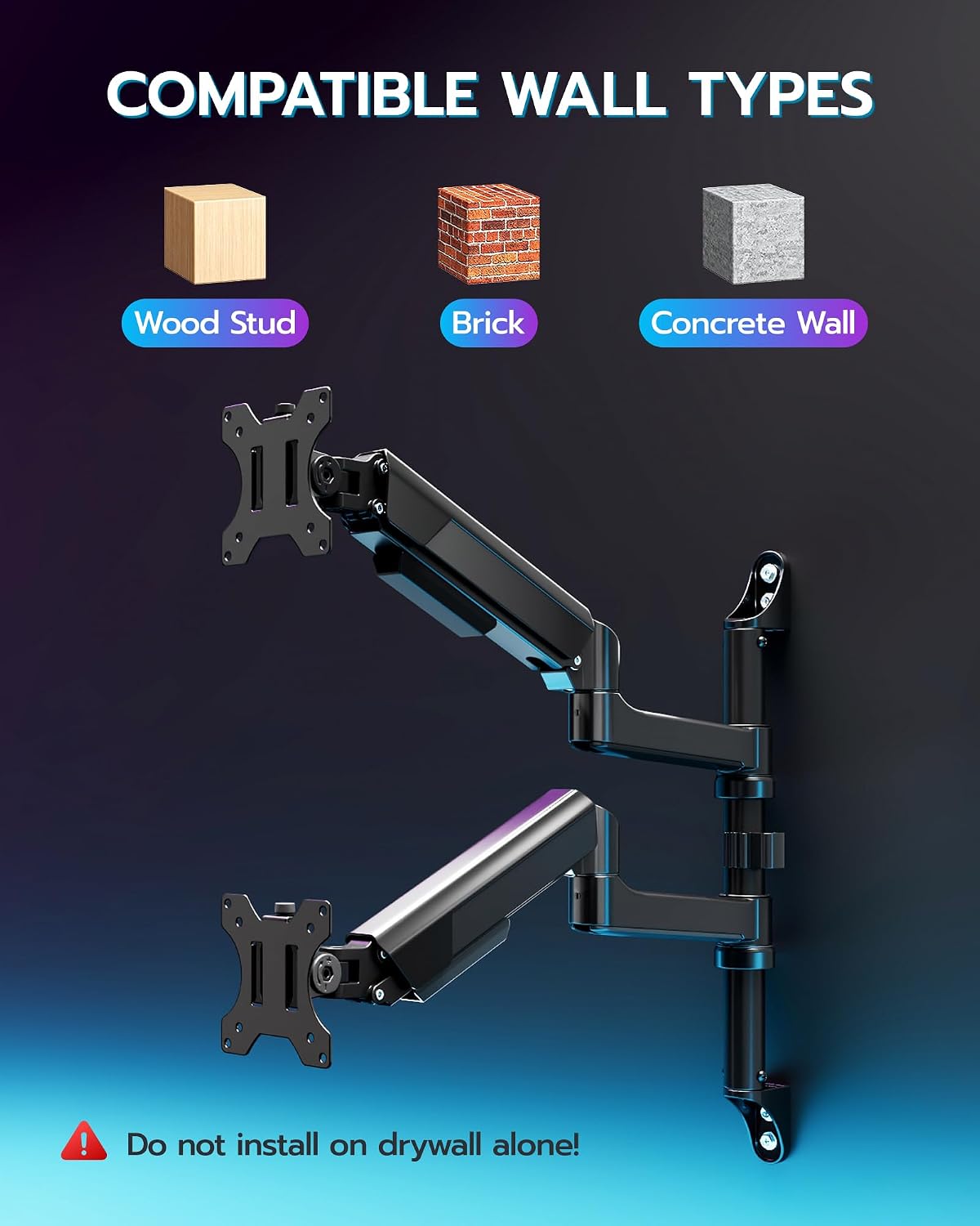 ARES WING 17-40 Inch Ultrawide Vertical Dual Monitor Wall Mount, Black