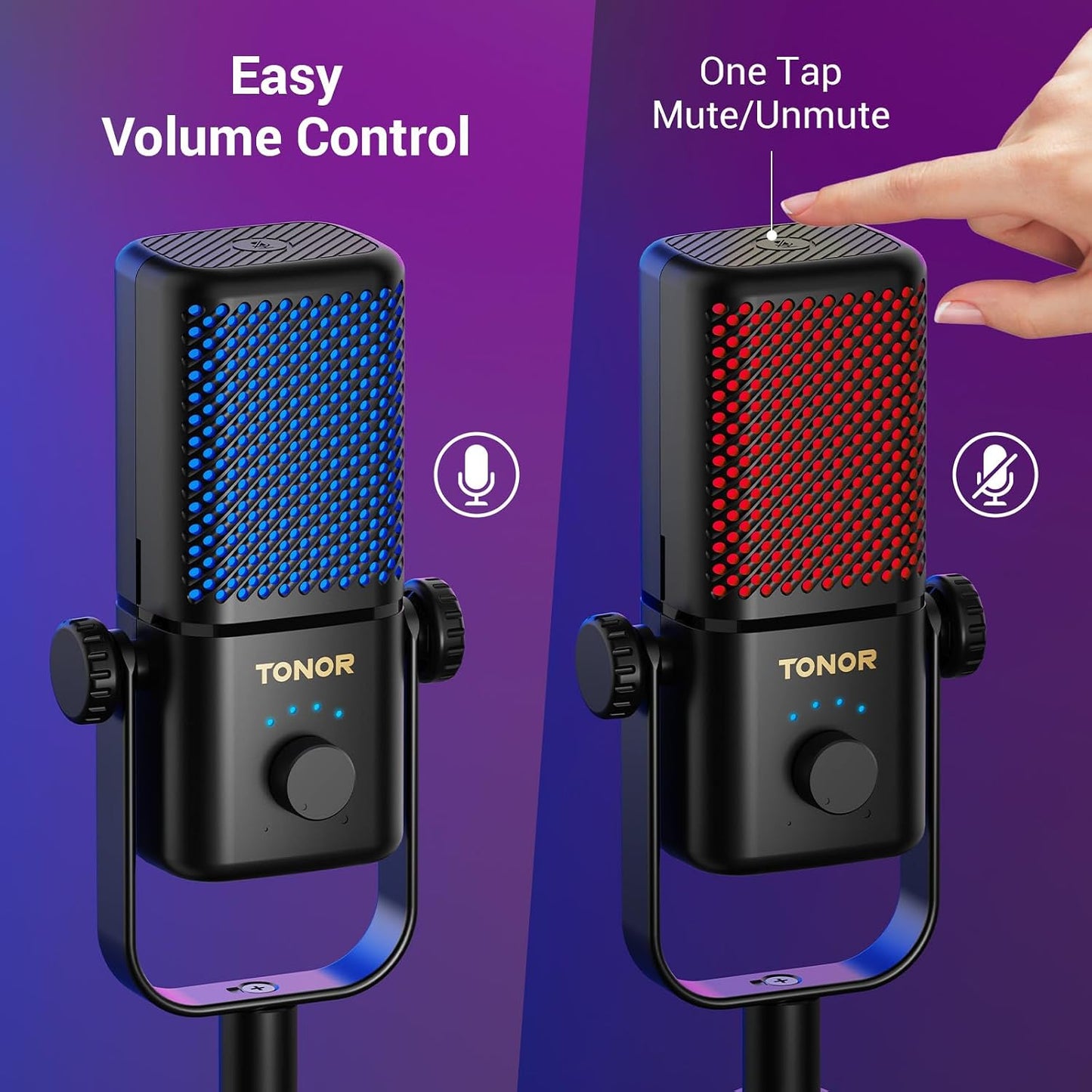 TONOR Gaming Mic Compatible with Xbox, RGB Streaming Boom Mic with 30H Battery Life, Low Noise, Monitoring, Gain Control, One Tap Mute, Fast Charging, Compatible with Capture Card TCX3+ Black