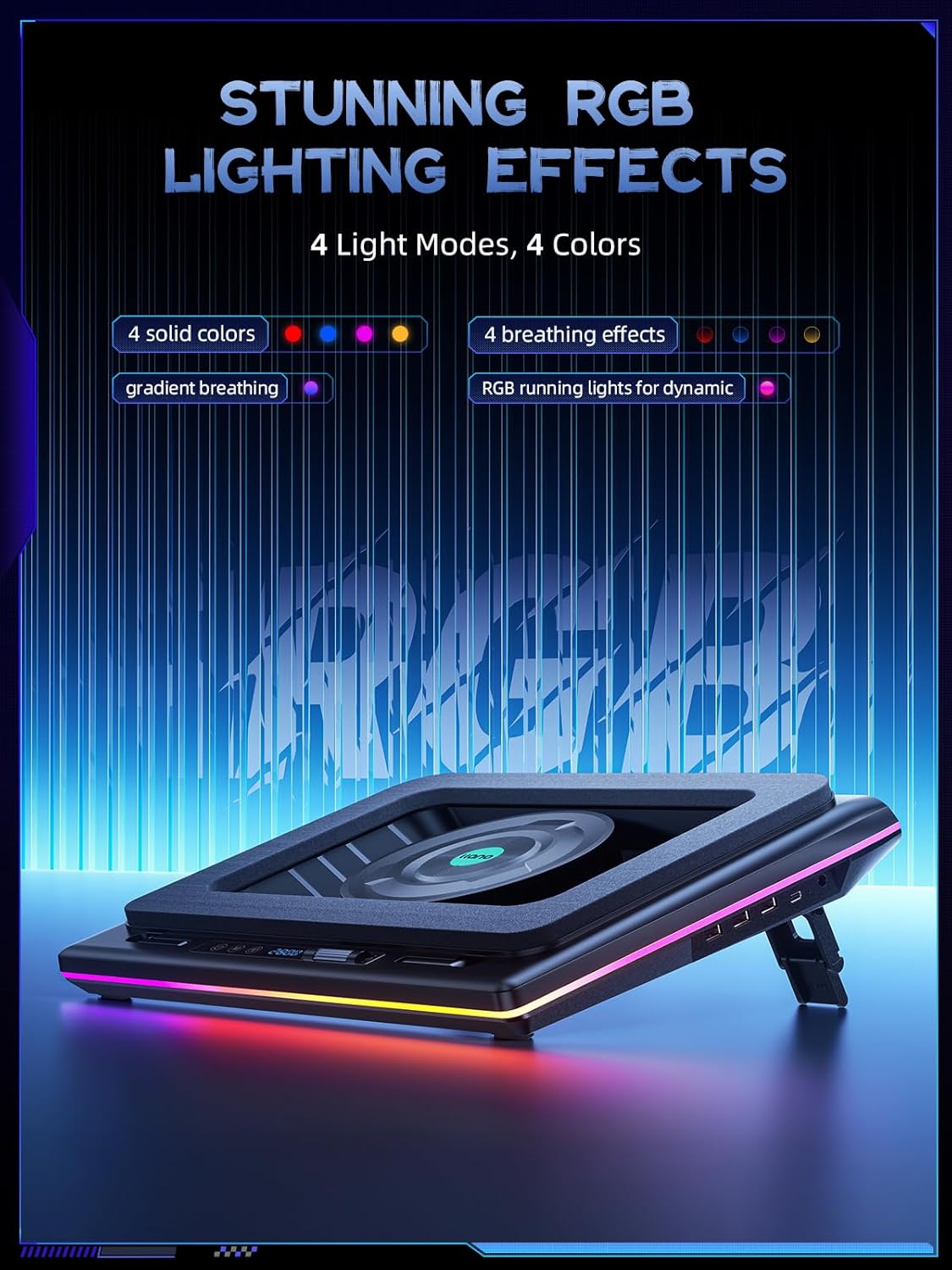 llano V12 Gaming Laptop Cooling Pad Laptop Cooler Laptop Cooling Fan Stand | 5.5 Inch Turbofan, Airtight Pressure Chamber, for 15.6-19in Laptop, Adjustable Speed, Dustproof, 3-Port USB Hub, Black (RGB)