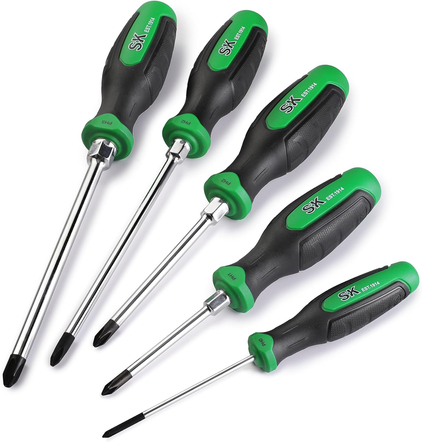 SK 5-Piece Phillips Screwdriver Set, Magnetic Screwdriver Set, S2 Steel | Heat-Treated Chrome Plating Shaft, Black Oxide Tip, SureGrip Handle