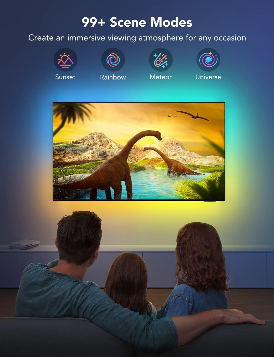 Govee TV LED Backlight, RGBIC Smart LED Strip Lights for 55-65 inch TVs | 99+ Scene Modes, Music Sync, Bluetooth and Wi-Fi APP Control, Works with Alexa & Google Assistant, Adapter, 12.5ft/114 LEDs