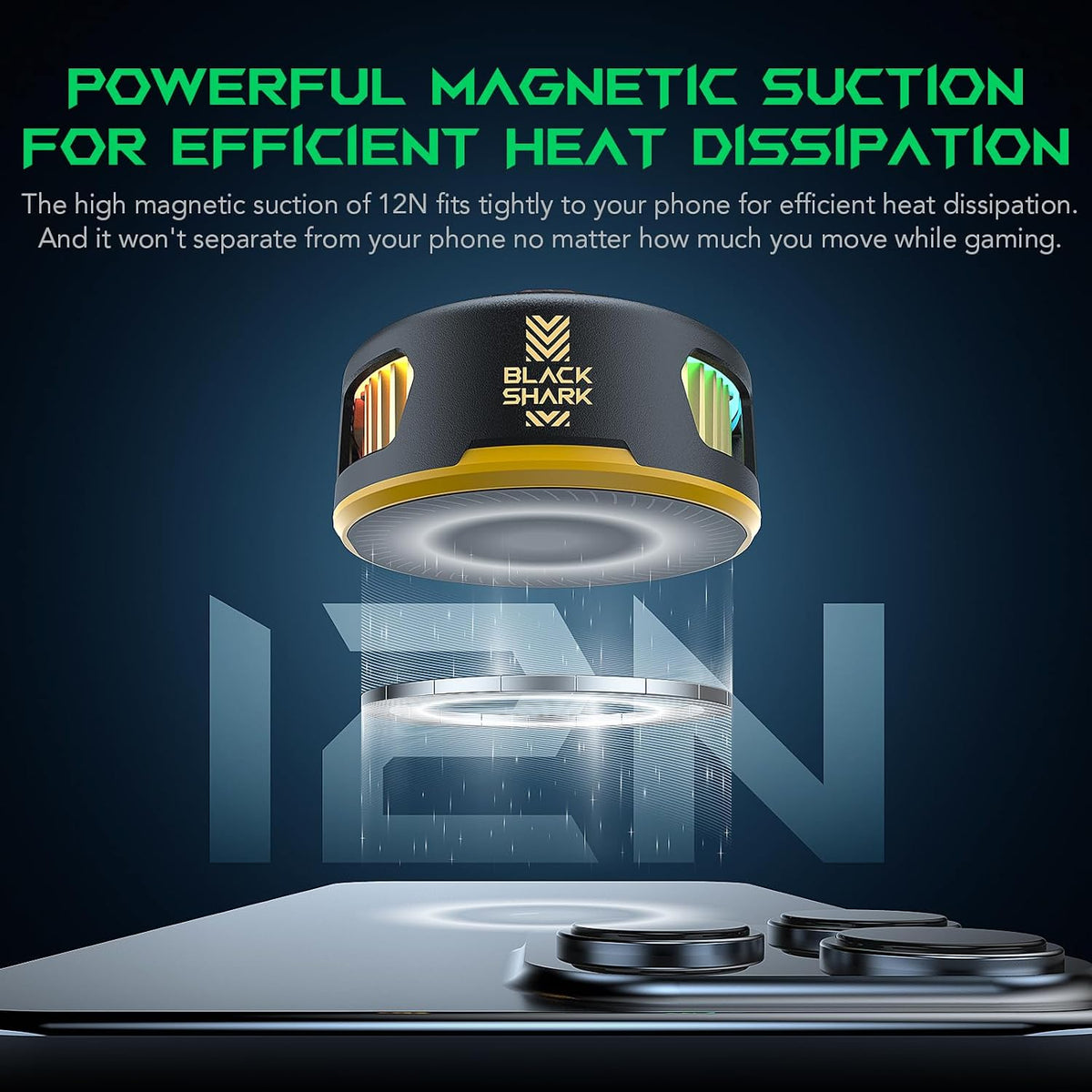 Black Shark FunCooler 5 Magnetic Cell Phone Cooler for Gaming, Portable Mobile Phone Cooling Fan with RGB Light, Cellphone Radiator for iPhone Magnetic Series/Android/Tablet/iPad (Black)