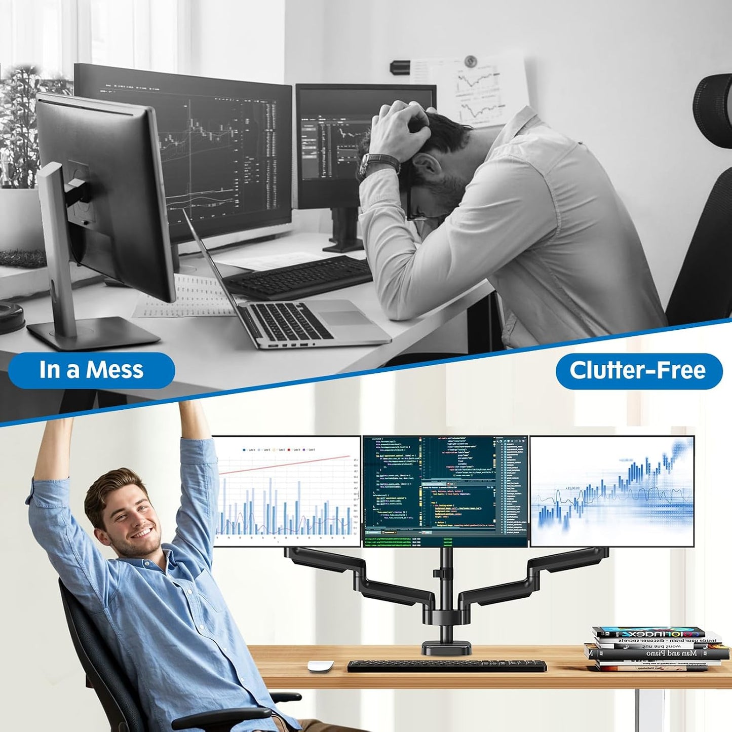 Triple Monitor Desk Mount for Computer Screens up to 32" | Holds up to 19.8 lbs Each, 3 Monitor Arm, Heavy Duty Stand Vesa Mount 75x75, 100x100