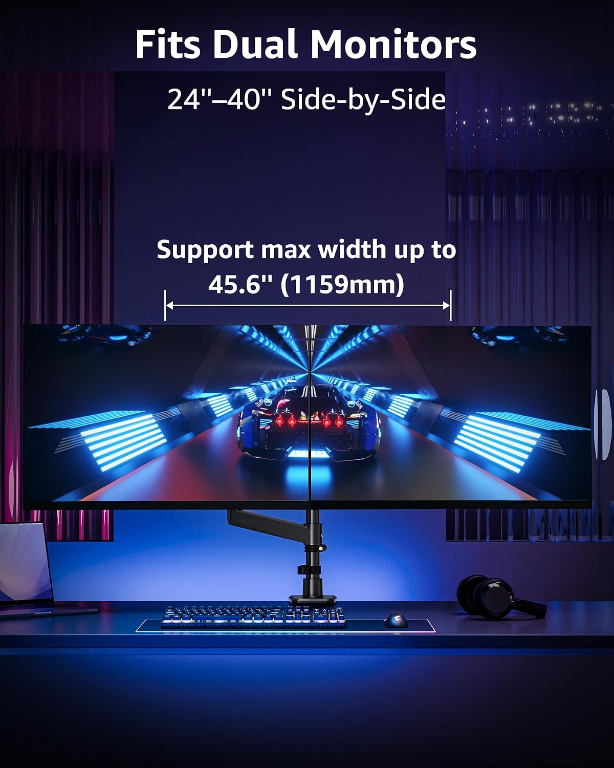 MOUNTUP Dual Monitor Stand Fits 49 45 42 40 39 34 32 Inch Screens, Heavy Duty Dual Monitor Arm Holds 7.7-44 lbs, Vertical Stacked Monitors Mount, Full Motion, Height Adjustable, VESA Mount
