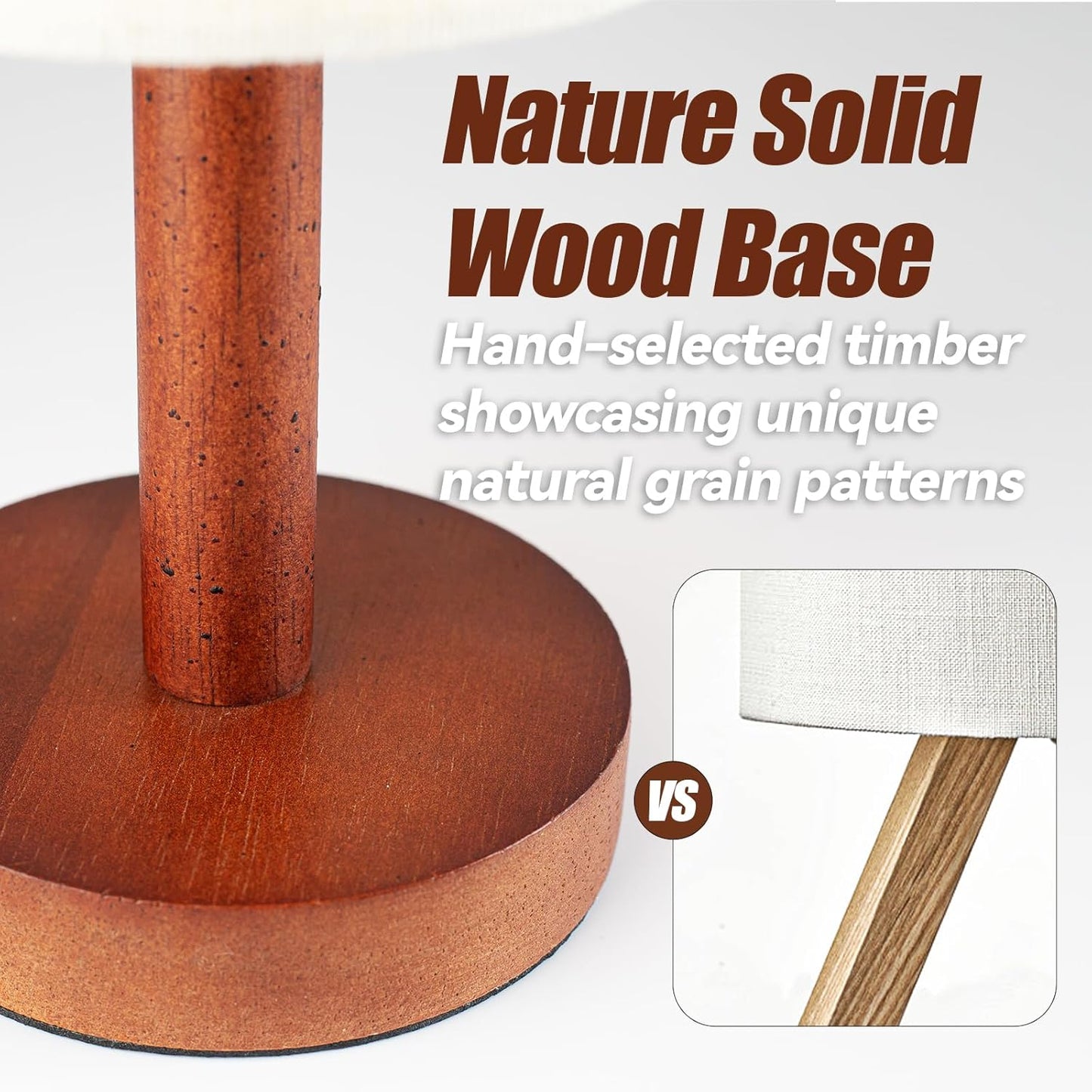 Small Table Lamp for Bedroom, Nightstand Lamp Linen Lampshade Bedroom Wood Base Small Bedside Lamp for Night Stands, Desk Lamps for Reading Living Room, Office (LED Bulb Included) (Black-Walnut Wood)