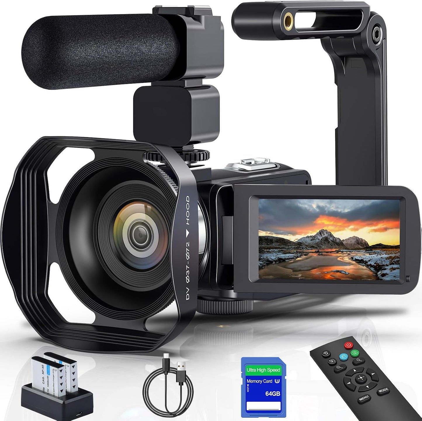 8K Video Camera Camcorder 64MP Wifi IR Night Vision Webcam Camcorders | Vlogging Cameras for YouTube with 18X Digital Zoom 3.0”Touch Screen Stabilizer, Mic, 64G SD Card, Remote Control, 2 Batteries